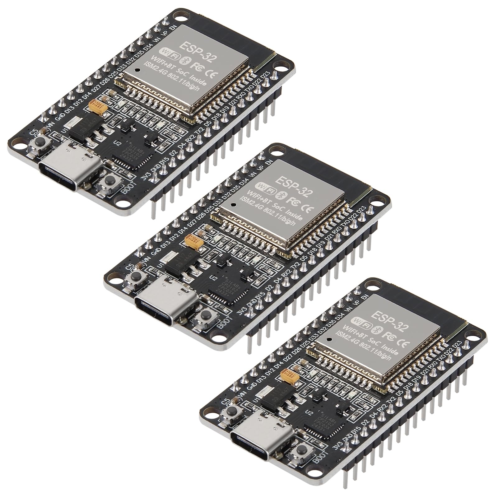 AITRIP 3PCS Type c 30pins CP2102 ESP-WROOM-32 ESP32 ESP-32S Development Board 2.4GHz Dual-Mode WiFi + Bluetooth Dual Cores Microcontroller Processor Integrated with Antenna RF AMP Filter AP STA
