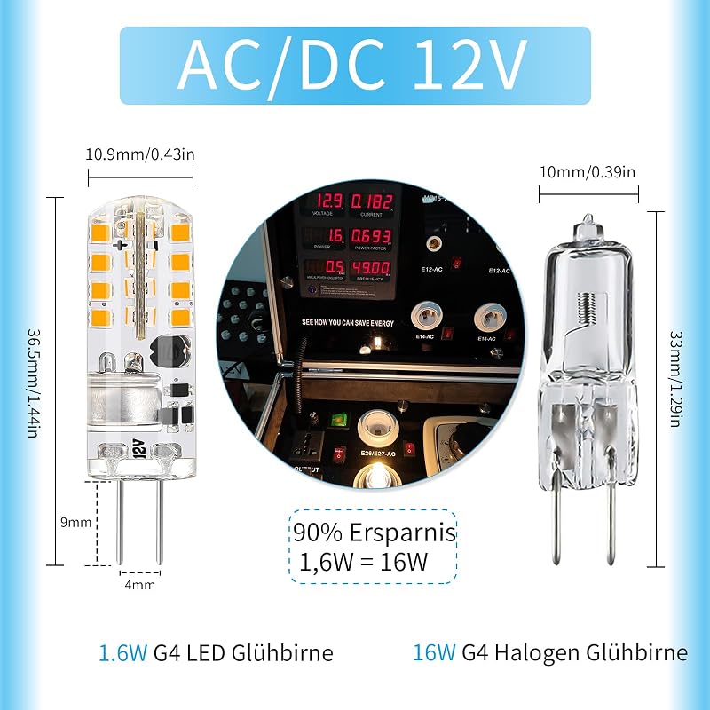 I-SHUNFA G4 LED Izzó 12V 1,6W - Meleg Fehér 2700K 180LM - Energiatakarékos Halogén Helyettesítő - 360° Szórás Páraelszívókhoz - 10db Csomag
