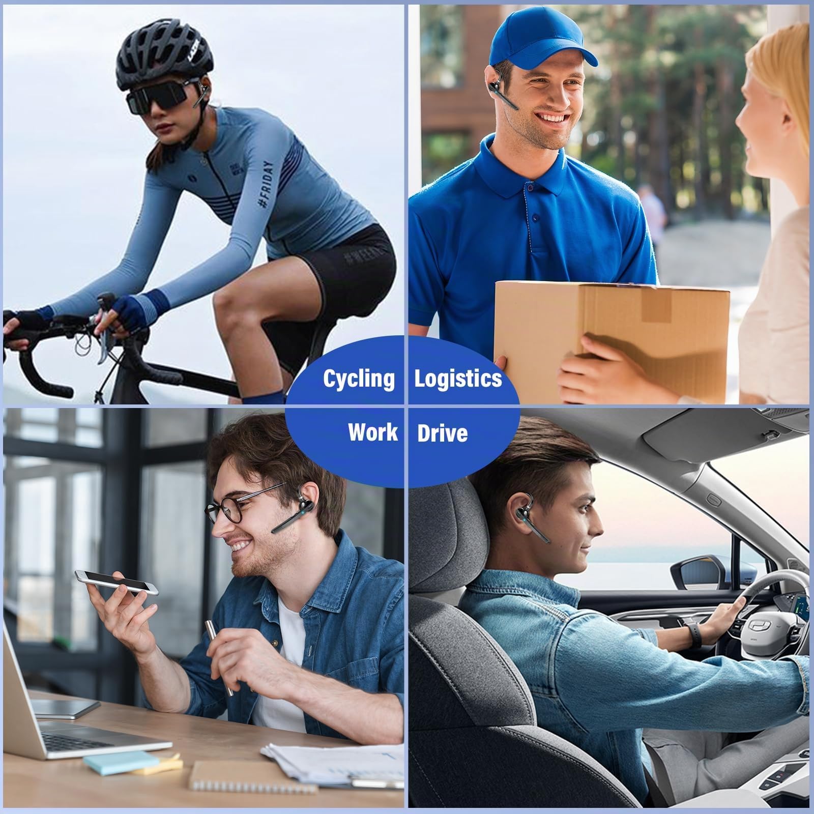 Thunelec Auriculares Manos Libres, 90 Horas aptx Auricular Bluetooth Mono con Doble Mic Cancelación de Ruido, Conexión Dual, Botón Mudo, Auriculares Manos para Camioneros, Negocios y Deporte, Gris