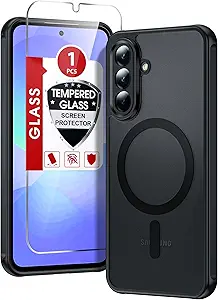 LeYi Compatible for Samsung Galaxy A36-5G Phone Case: Samsung A36 5G Case [Mag-Safe Fit] with Screen Protector, Frosted Translucent Soft-Touch Skin & Military-Grade Protection Funda para A 36, Black