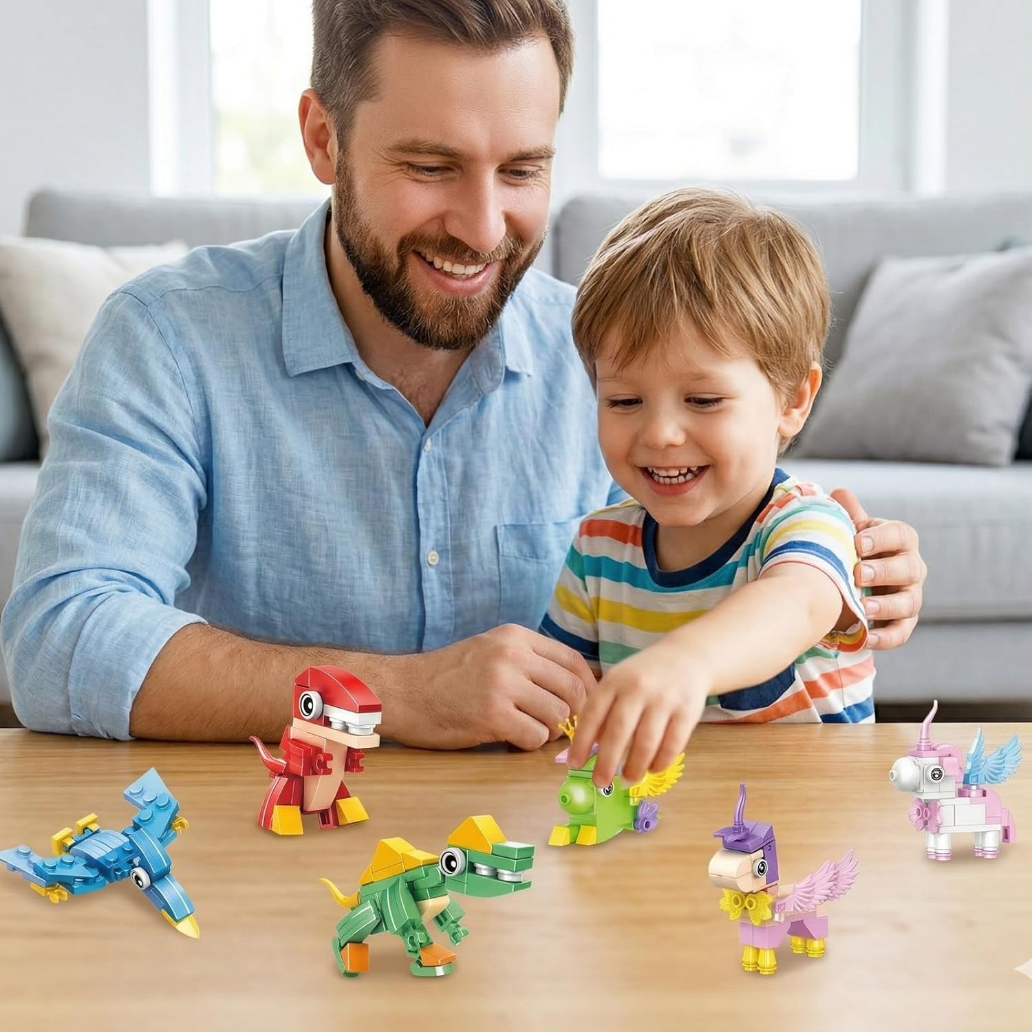 Evankin 24 PCS Party Favors for Kids 3-in-1 Dinosaurs Horse Building Blocks, Goodie Bag Fillers for Classroom Birthday Children's Day Boys Girls Ages 6-12