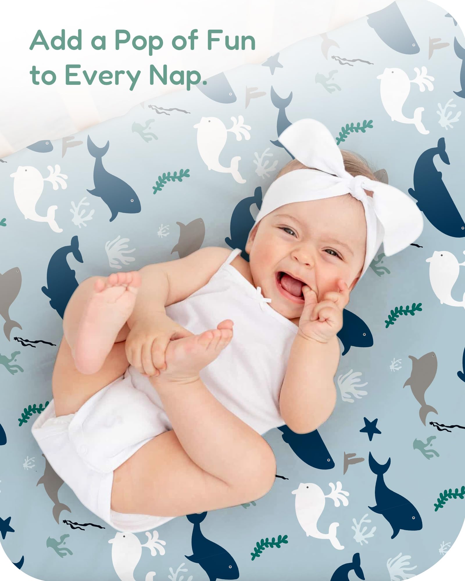 TotChill Baby Crib Sheets for Standard Crib Mattress - Navy Whale+Blue, Ultra Soft Jersey Knit, Breathable and Cozy, Fits 28''x52''x9'' Deep Pocket