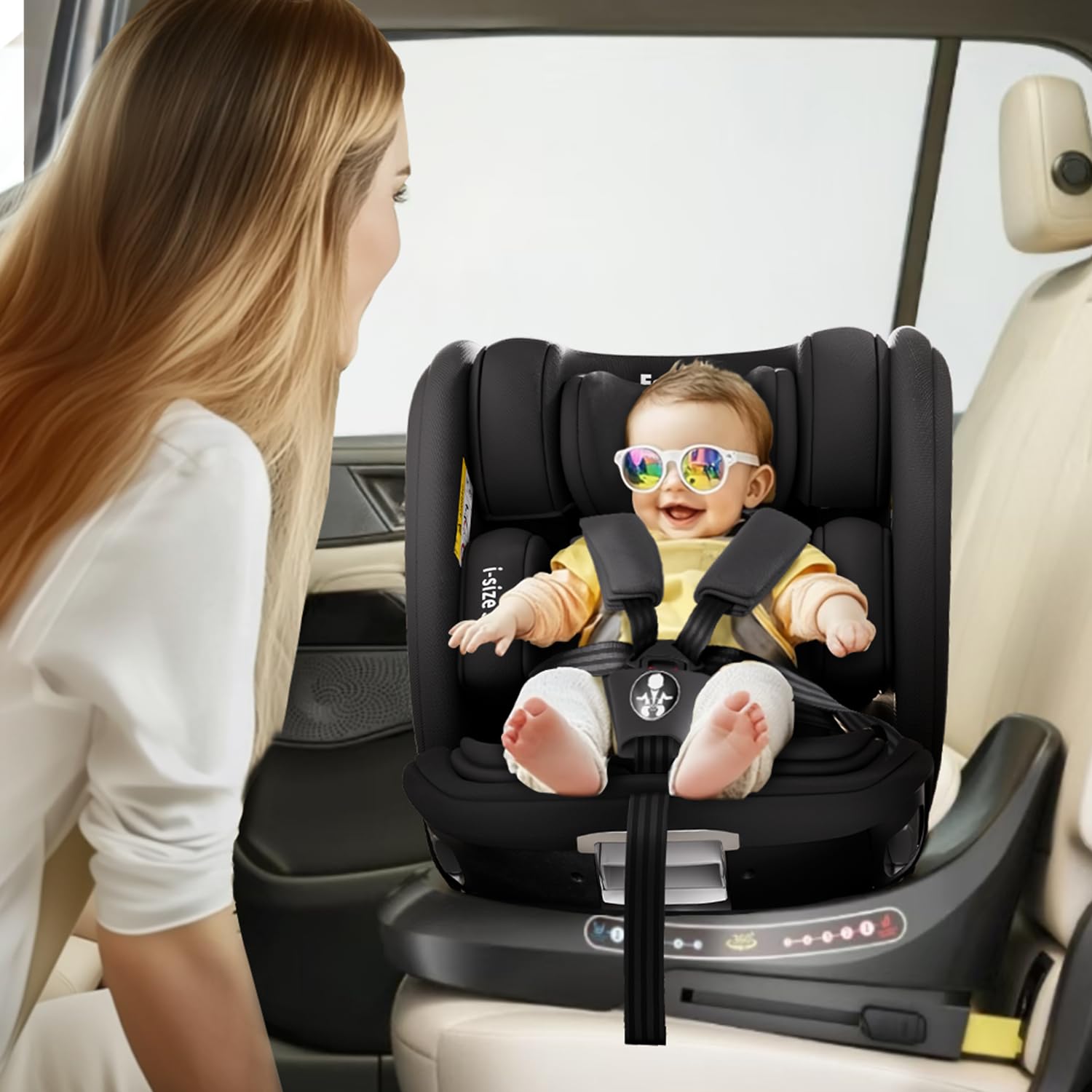 Feakaou 360 Car Seat with ISOFIX - for Newborn to 12 Years Children, i-Size (ECE R129/E4) Rotating Swivel Baby Car Seat,Group 0+1/2/3 (40-150cm),Rear Facing for Longer from Birth to 4 Years.Black. — view 2
