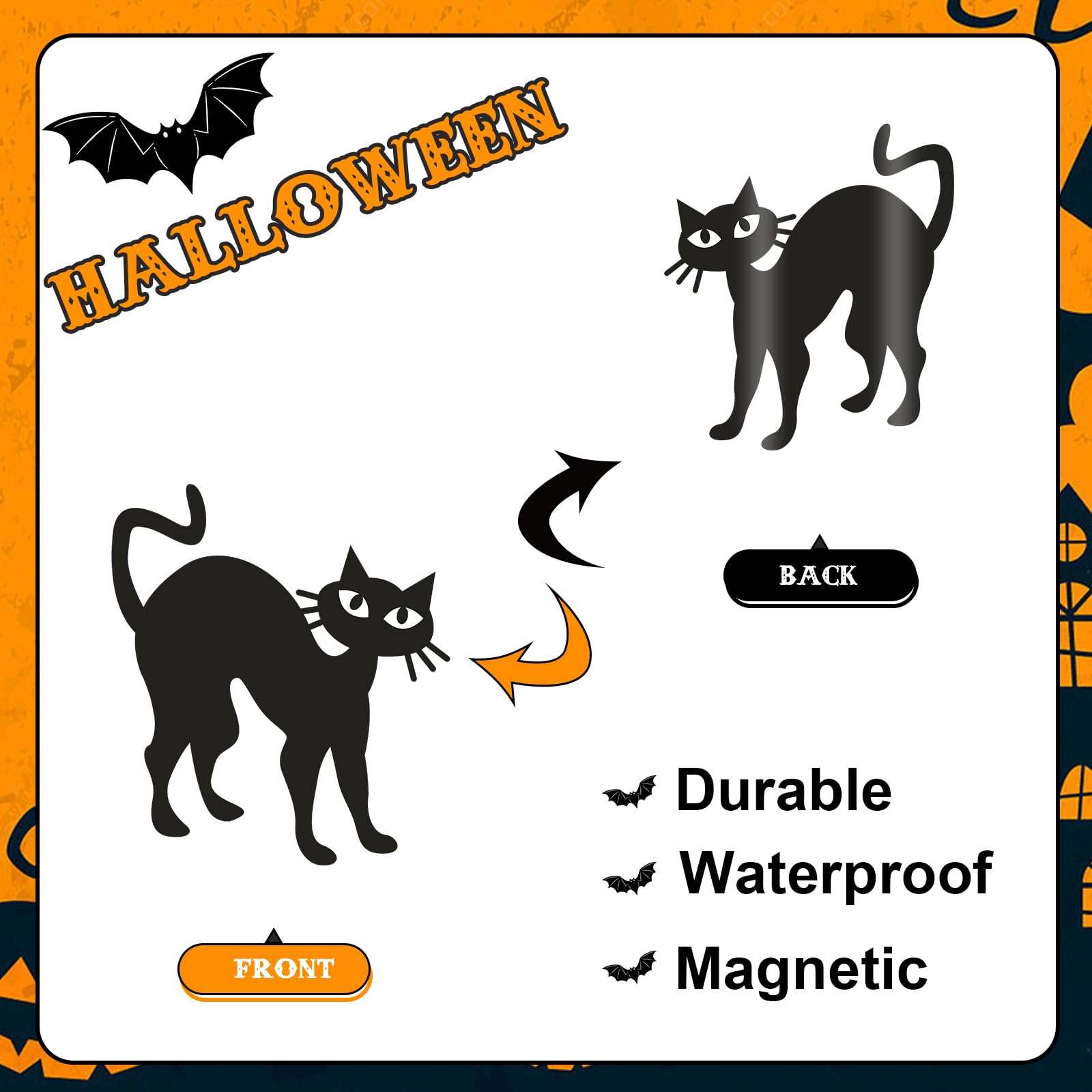 Whaline 20-Pack Halloween Garage Door Magnet Decals - Black Bat & Cat Designs, Trick Or Treat Decor - View #5