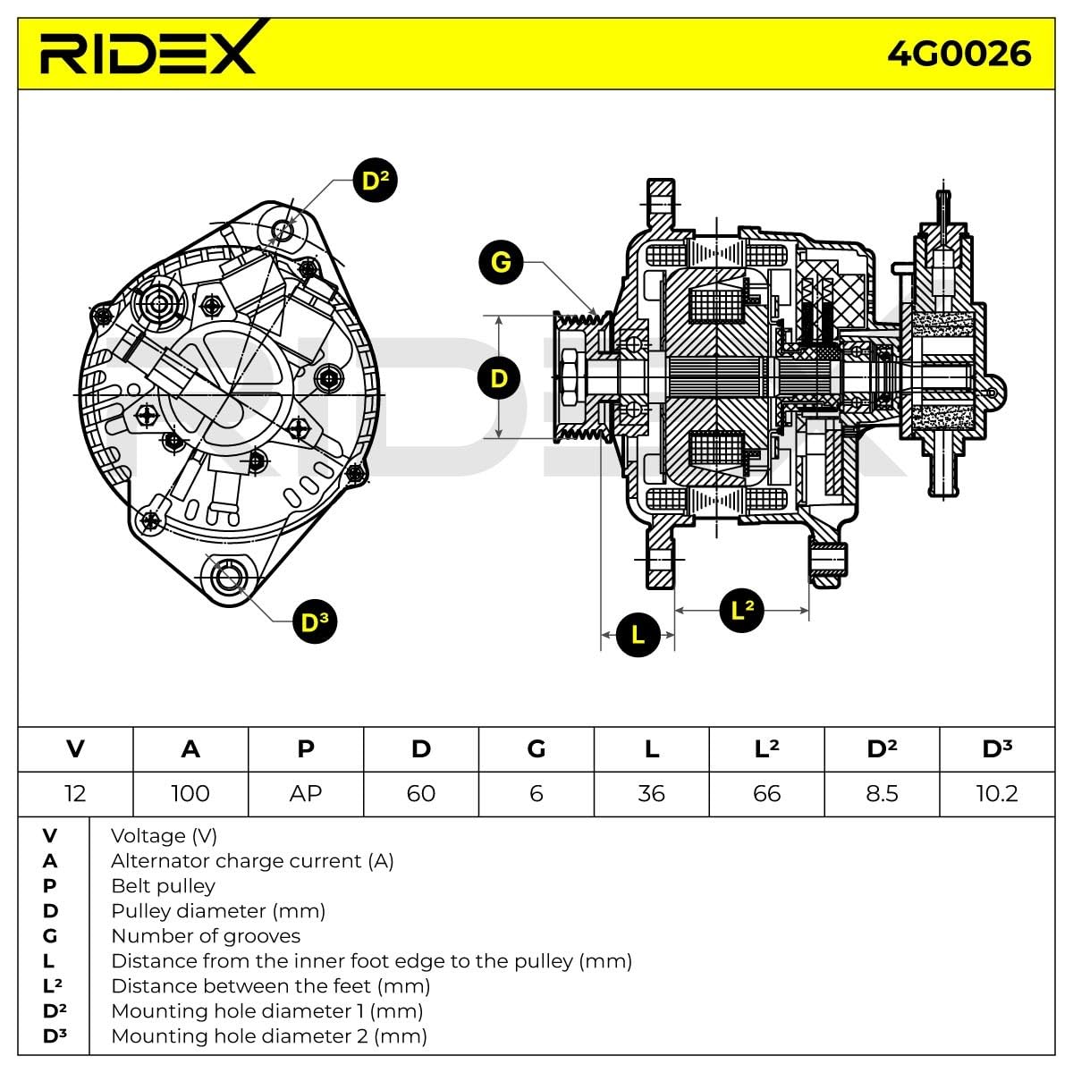 RIDEX 4G0026 Alternador Compatible con OPEL Corsa C Hatchback X01