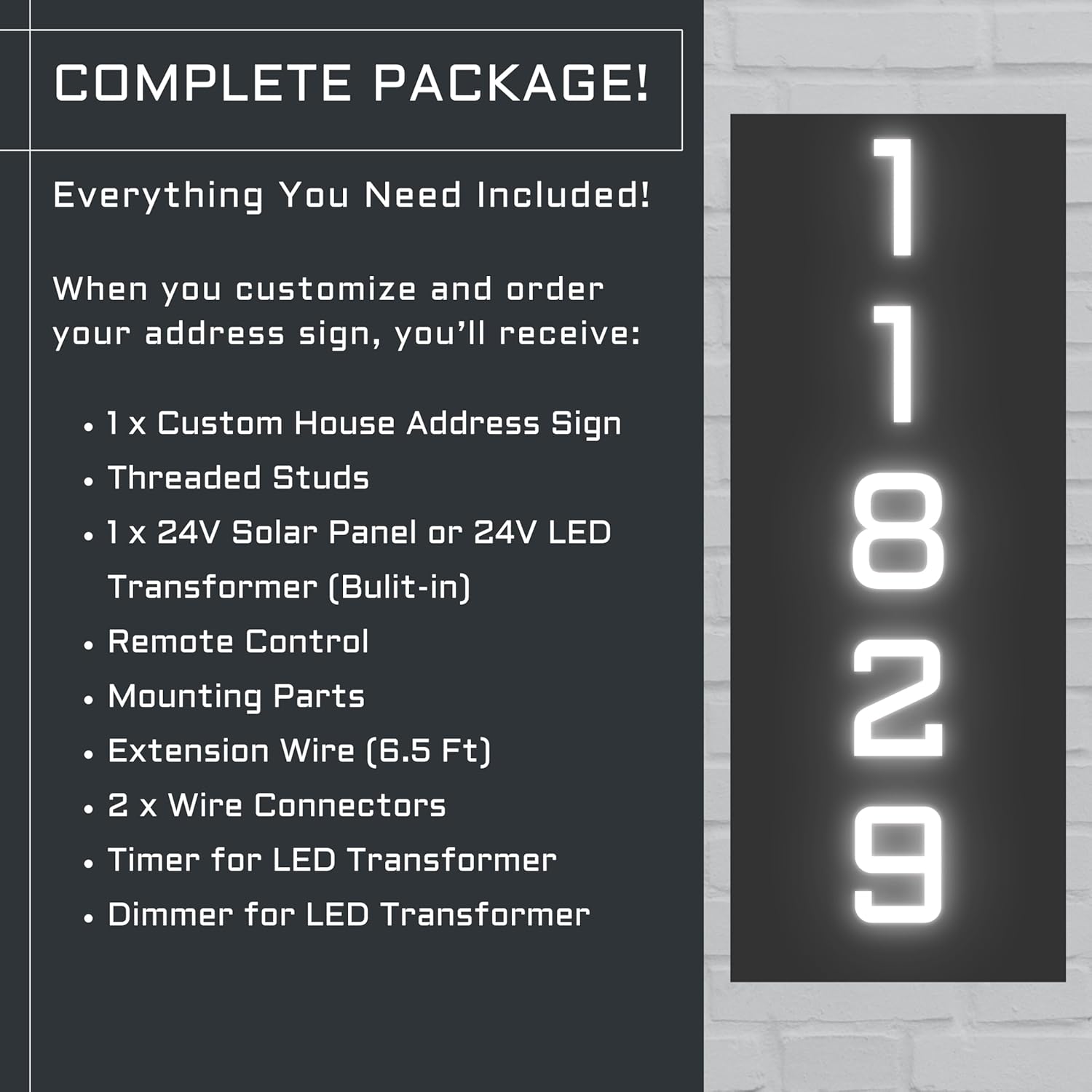 Selegna Custom 3D Stainless Steel & Acrylic Solar Backlit House Address Sign for Outside, Light Up House Number Plaque, House Number Sign for Exterior, Yard Sign, Lighted House Numbers for Exterior Design