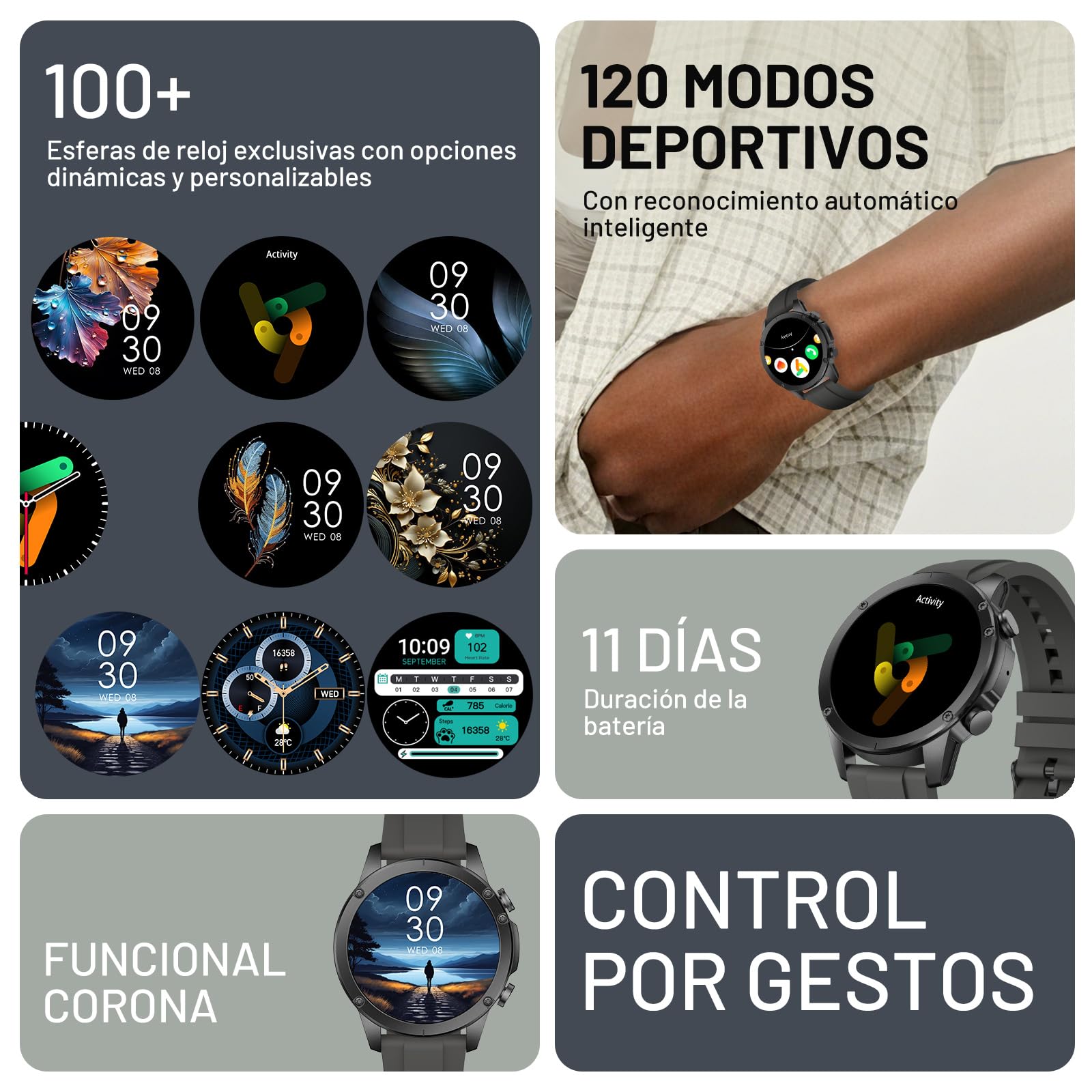 Reloj Inteligente Hombre, 1.85" AMOLED Smartwatch con Llamadas Bluetooth, 120 Modos Deportivos Smart Watch con SpO2/Pulsómetro/Monitor de Sueño/Podómetro, Impermeable IP68 Smart Watch Para Android iOS