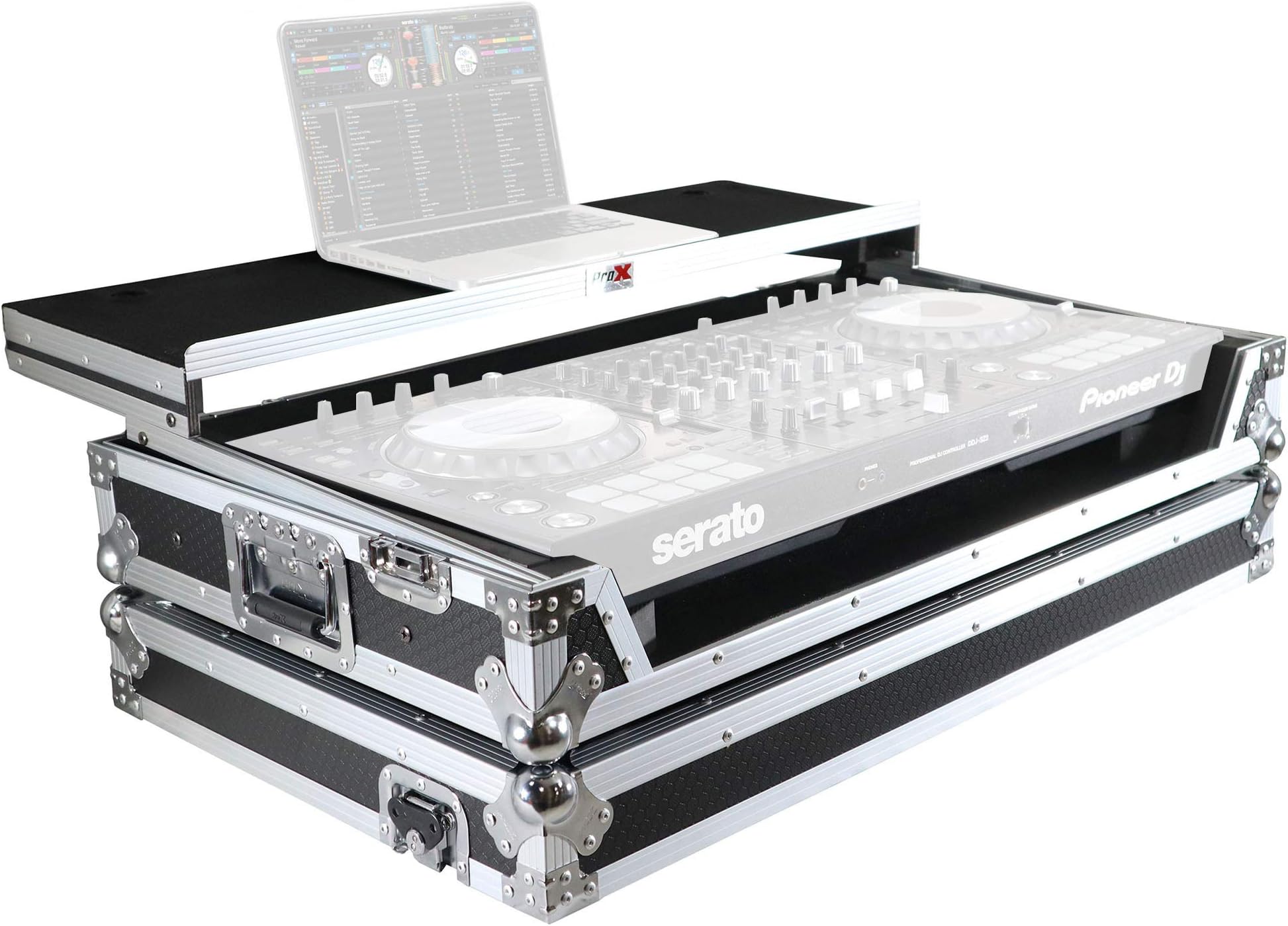 ProX Flight Case For Pioneer DDJ-SZ or DDJ-RZ Digital Controller With Laptop Shelf and Wheels - Silver on Black Design - XS-DDJSZWLT