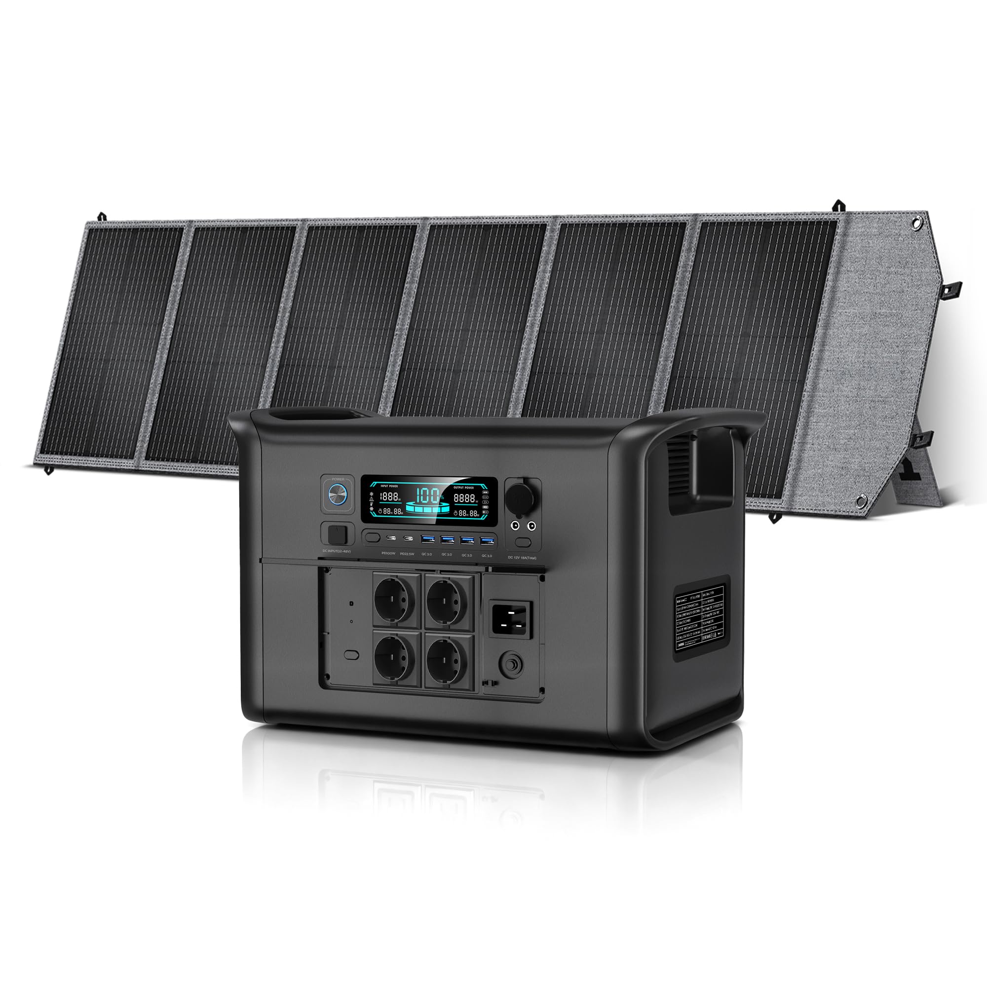 2400W Centrale Elettrica Portatile AP2000 con 1 Pannello 200W, 2048Wh Generatore Solare con Batteria LiFePO4, Ricarica 0-80% in 60 min, UPS, Power Station per Campeggio/Camper/Casa