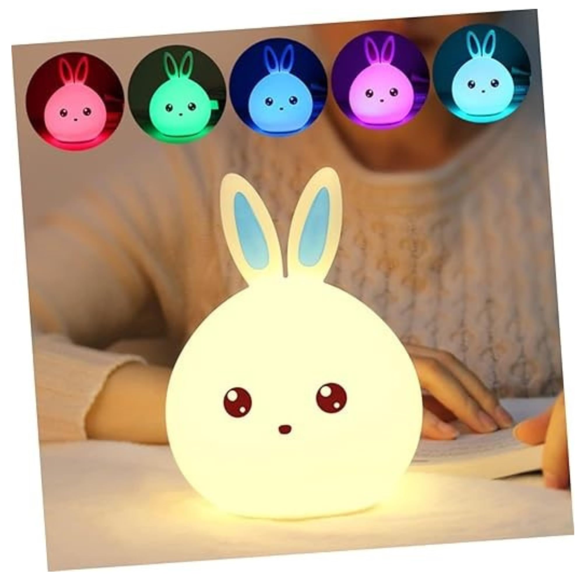 HUMAIZAR Silicone Bunny Rabbit Night Lamp – Soft LED Animal Light for Kids Room, Cute Rakhi Gift, Birthday Present for Baby Girls & Boys, Rechargeable Bedside Night Light