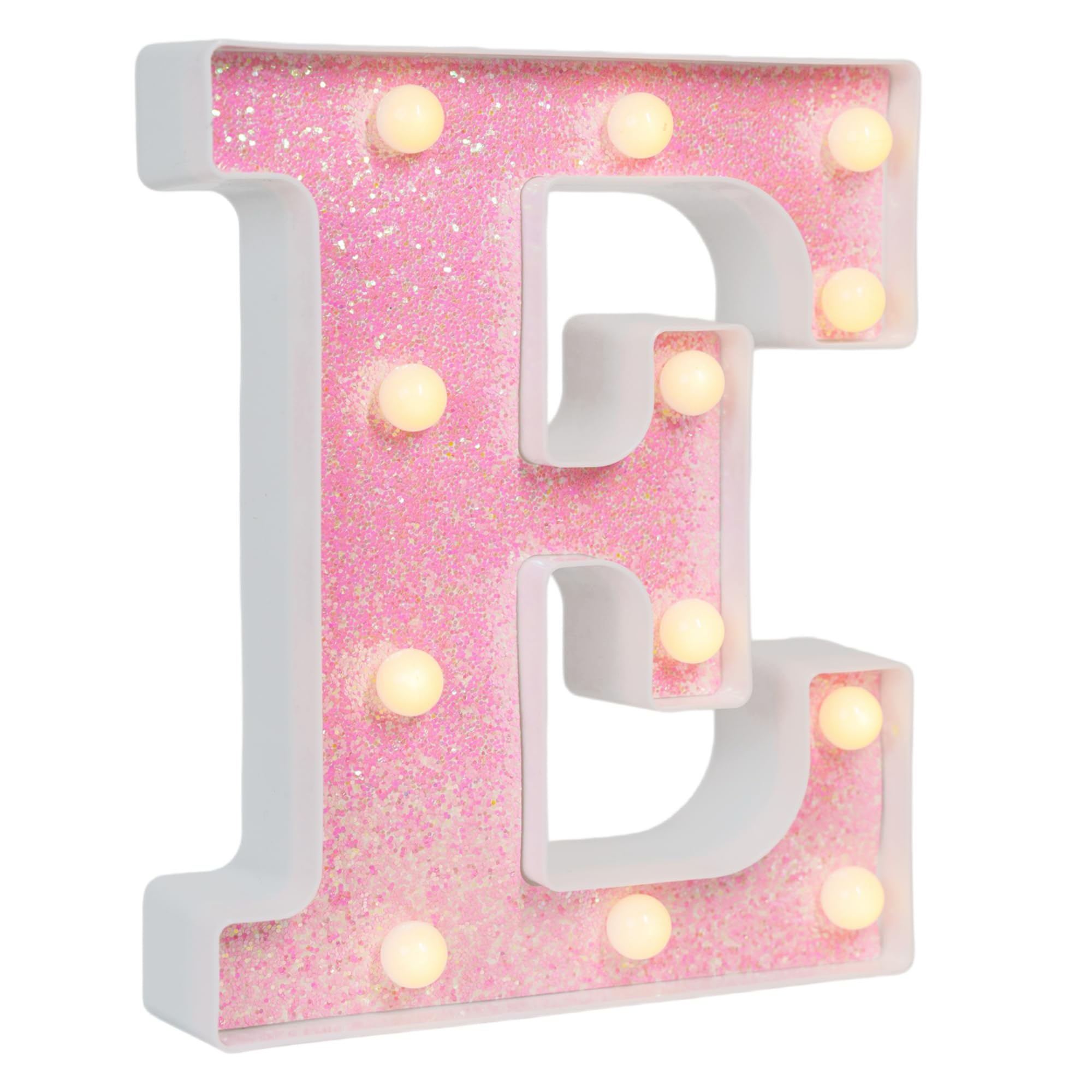 EUFONY Pink Glitter Marquee Light Up Letters, Battery Operated LED Letter Lights Signs for Pink Birthday Party Table Decorations, Wall Decor for Girls Bedroom, Initial Letter E with Warm White Lights