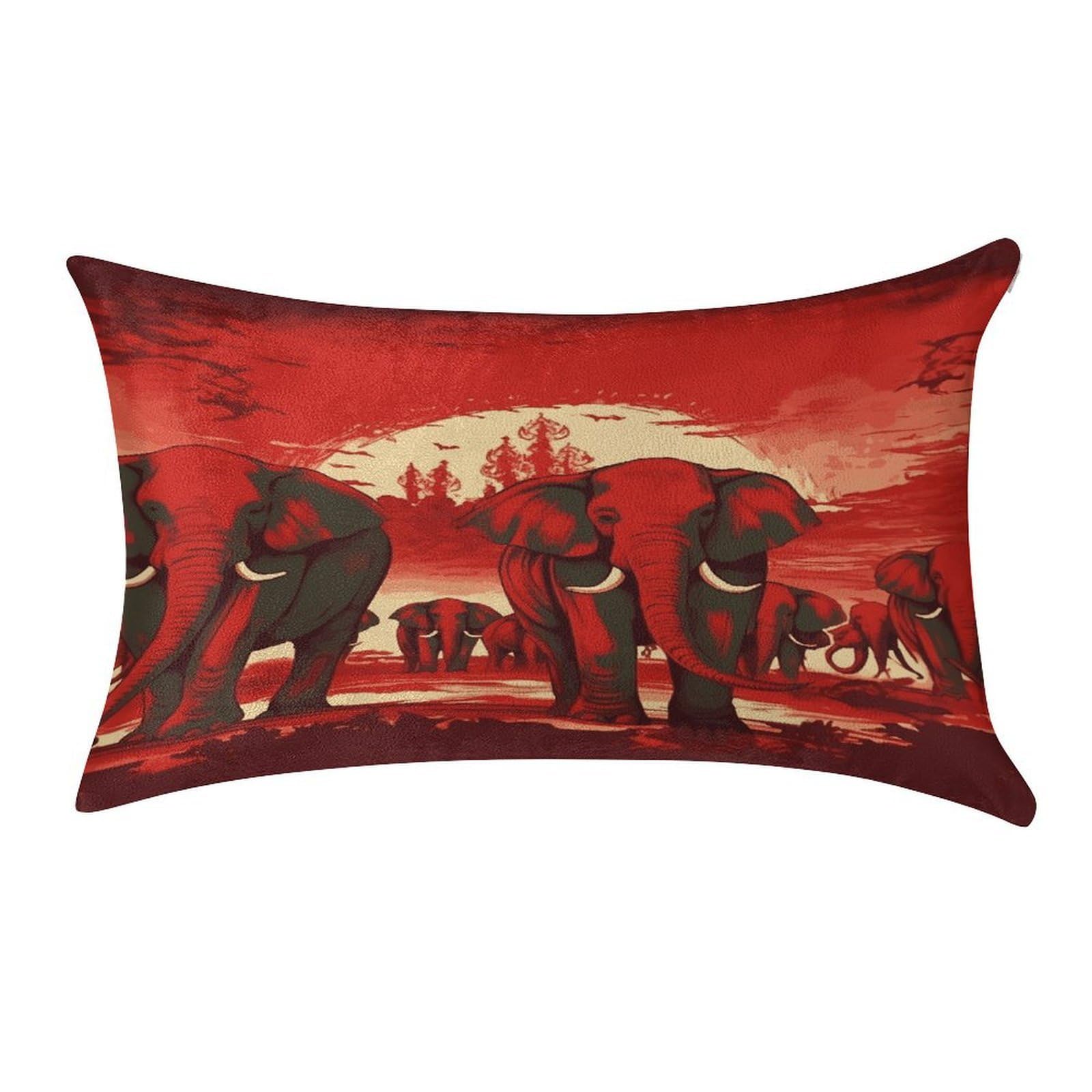 FekiLoot Elephants Red Pillow Covers Luxury Velvet Oblong Pillowcases Rectangular Throw Pillows Case Decorative Velvet Cushion Covers Ultra Soft Lumbar Pillow Shells 12 X 20 in