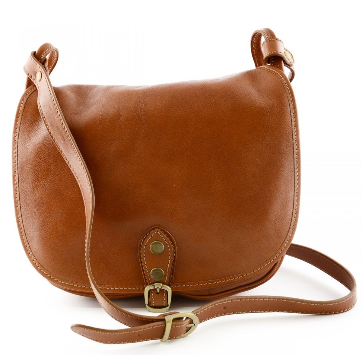Bolso De Bandolera En Piel Para Mujer Color Cognac - Peleteria Echa En Italia - Bolso Mujer