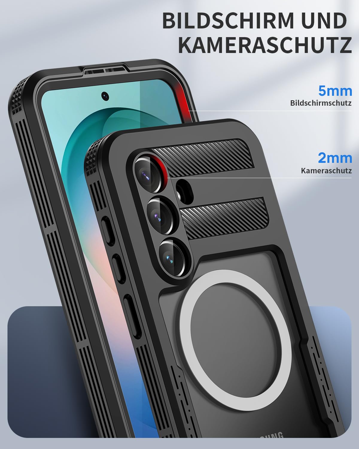für Samsung Galaxy S26 5G Hülle Wasserdicht Kompatibel mit Magsafe, HandyHülle für Samsung S26 IP68 wasserdichte 360 Schutzhülle,Stoßfest Outdoor Panzerhülle mit Displayschutz,Schwarz