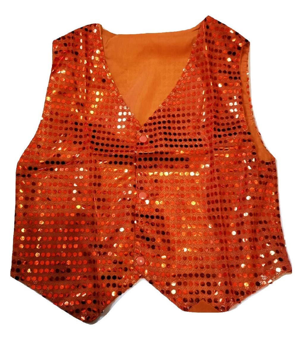 L&L® Unisex Sequin Vest Waistcoat Dance Party Show Costume Boys & Girls UK (13-15 Years, Orange)