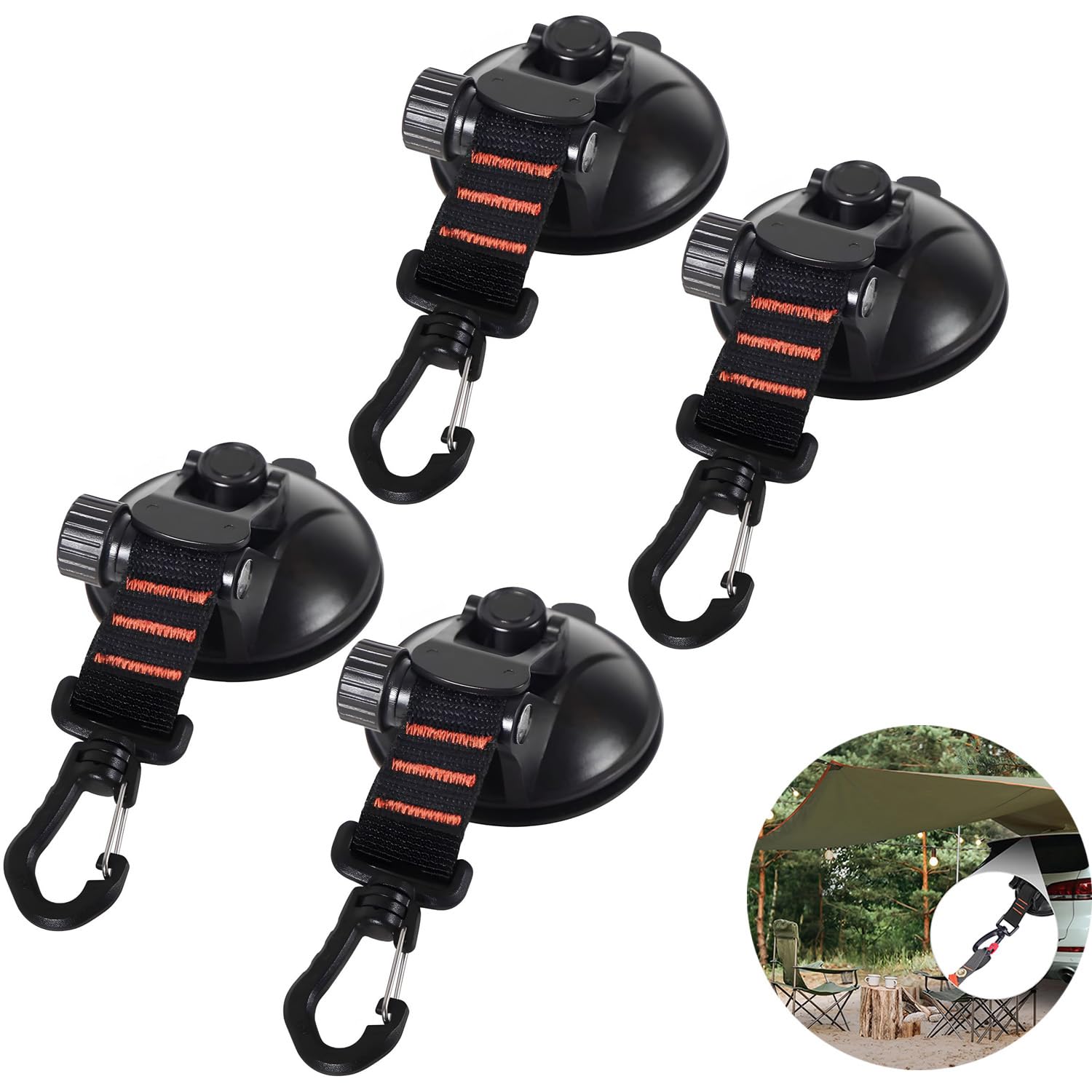 X spring Heavy Duty Suction Cup, 4-Pack Vacuum Outdoor Suction Cup Hook, Strong Sticky Silicone and Securing Hook, Strong Suction Cup Wall Anchor for Camping Tarp Accessory, Car Side Awning