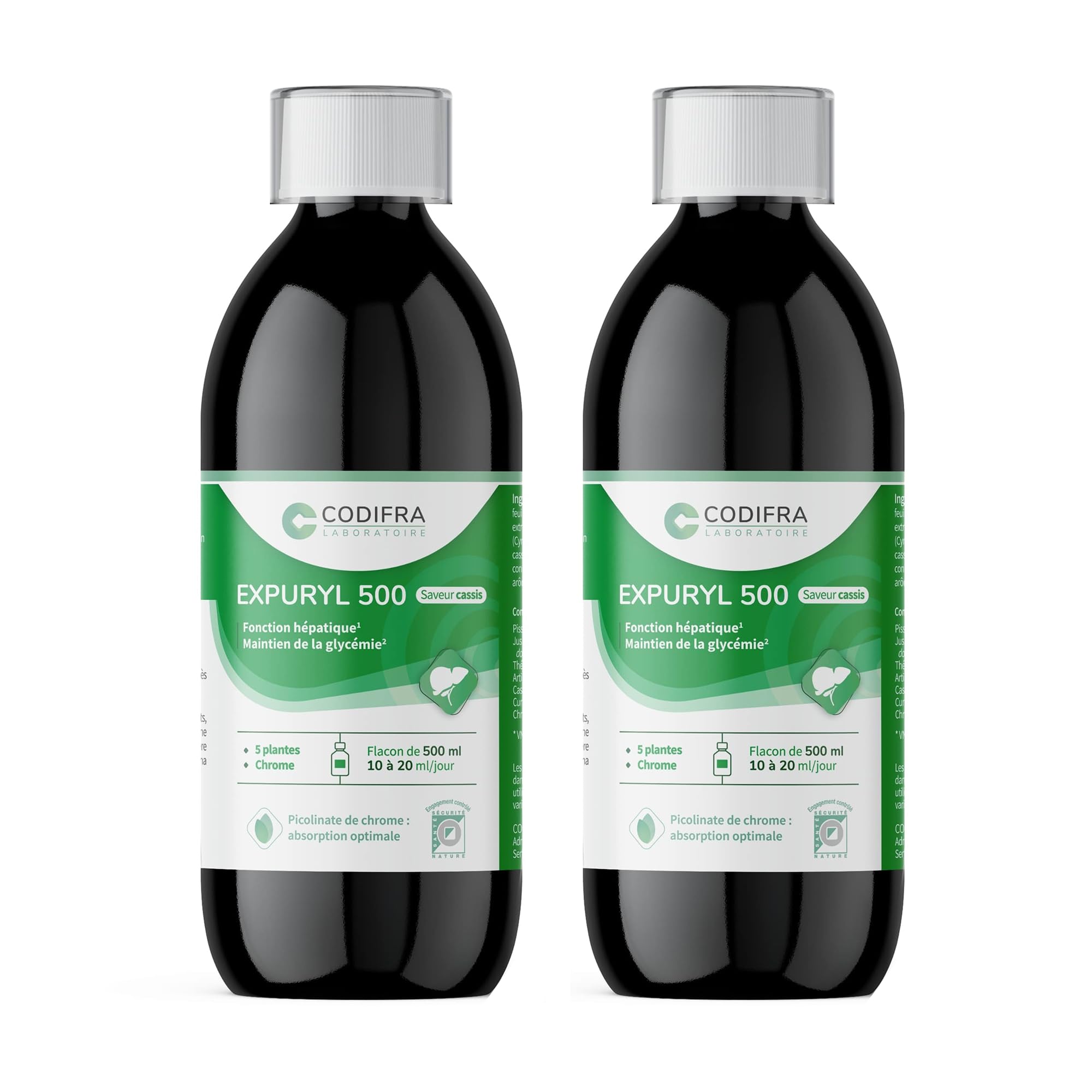 CODIFRA | Expuryl, Complément Alimentaire Confort Digestif, Phytodraineur et Détox Naturel | Artichaut, Pissenlit, Curcuma, Thé Vert, Chrome | Fabrication Française | Goût Cassis | Lot de 2x 500 ml