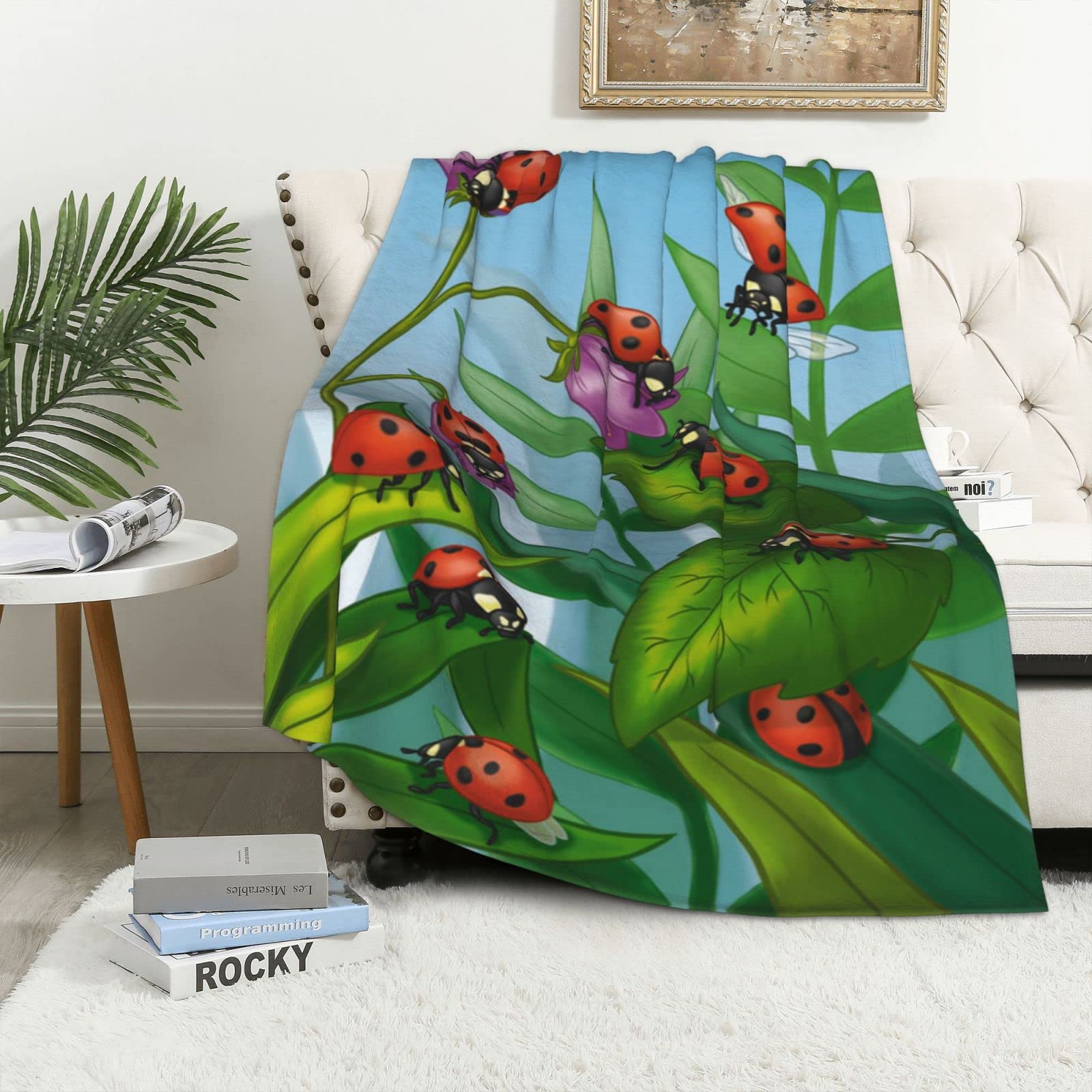 Couverture en flanelle coccinelle 101x152 cm jeté de lit thermique pour toutes saisons
