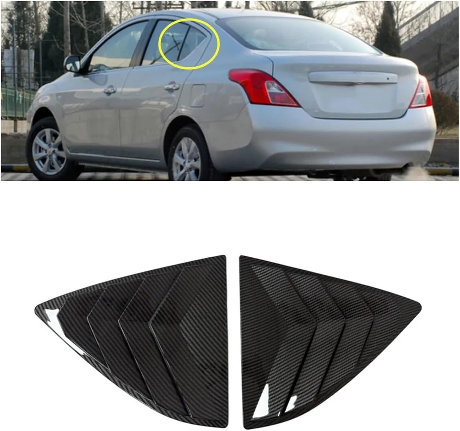 2PCS Compatible With Nissan Versa Sedan 2013-2018 Car Rear Window Quarter Louver Cover Side Vent Shutter Trim Scoop ABS Accessories(Carbon Look)