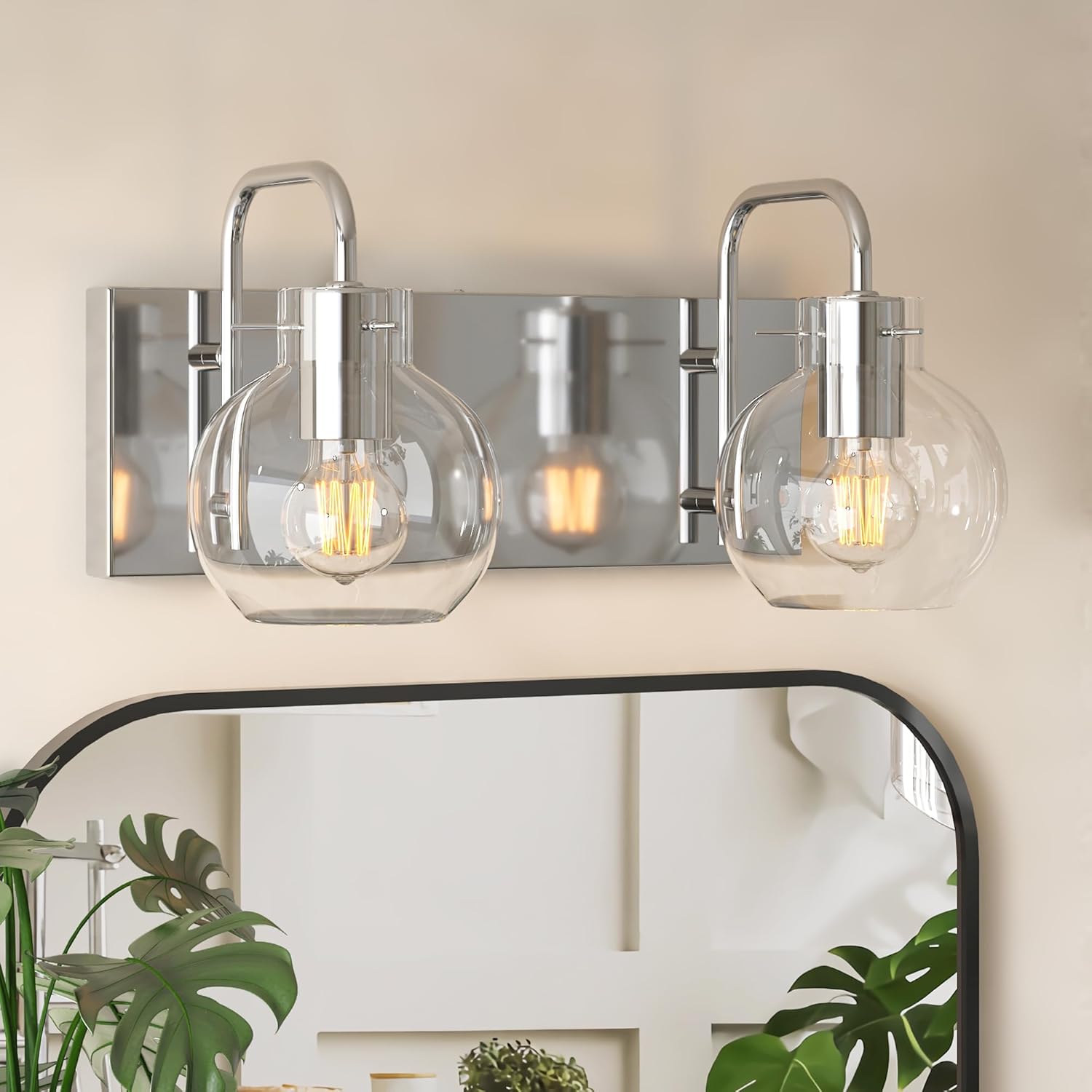 2-Light Bathroom Vanity Light, Modern Brushed Nickel Wall Sconce with Clear Glass Shade, Vintage Style Mirror Lighting for Bathroom, Bedroom, Living Room,14 Inch