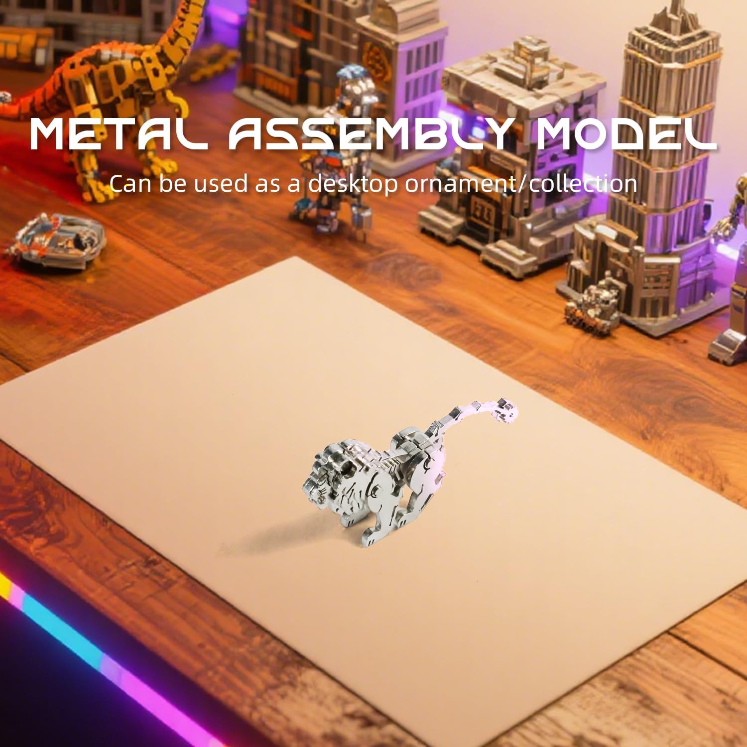 Barbary Lion 3D Metal Puzzle Model for Adults, DIY Wild Animal Building Model Kit with Tool, Metal Lion Puzzle Figurines for Man or 3D Building Enthusiasts Gift