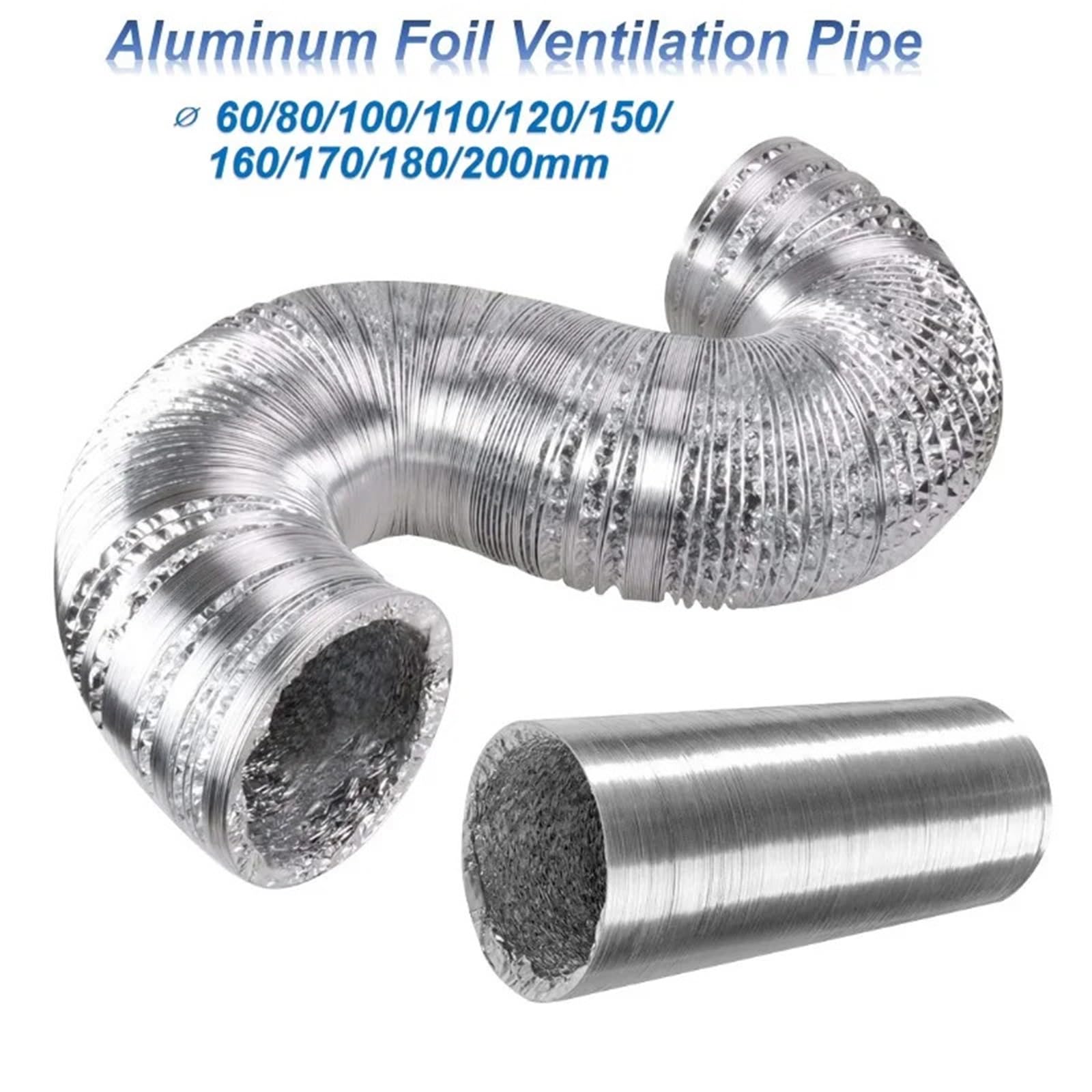 Tubo de ventilación papel aluminio cifrado, 2 uds., 2m, tubo humo escalable, salida cocina, manguera ventilador escape for baño para Campana Extractora(120mm)