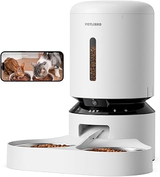 PETLIBRO Automatic Feeder for Cats and Dogs with Camera 1080P Smartphone Remote Operation 5G WiFi Compatible Records 10 Meals a Day Audio Microphone Two-Way Communication Manual Feeding 2-Way Power