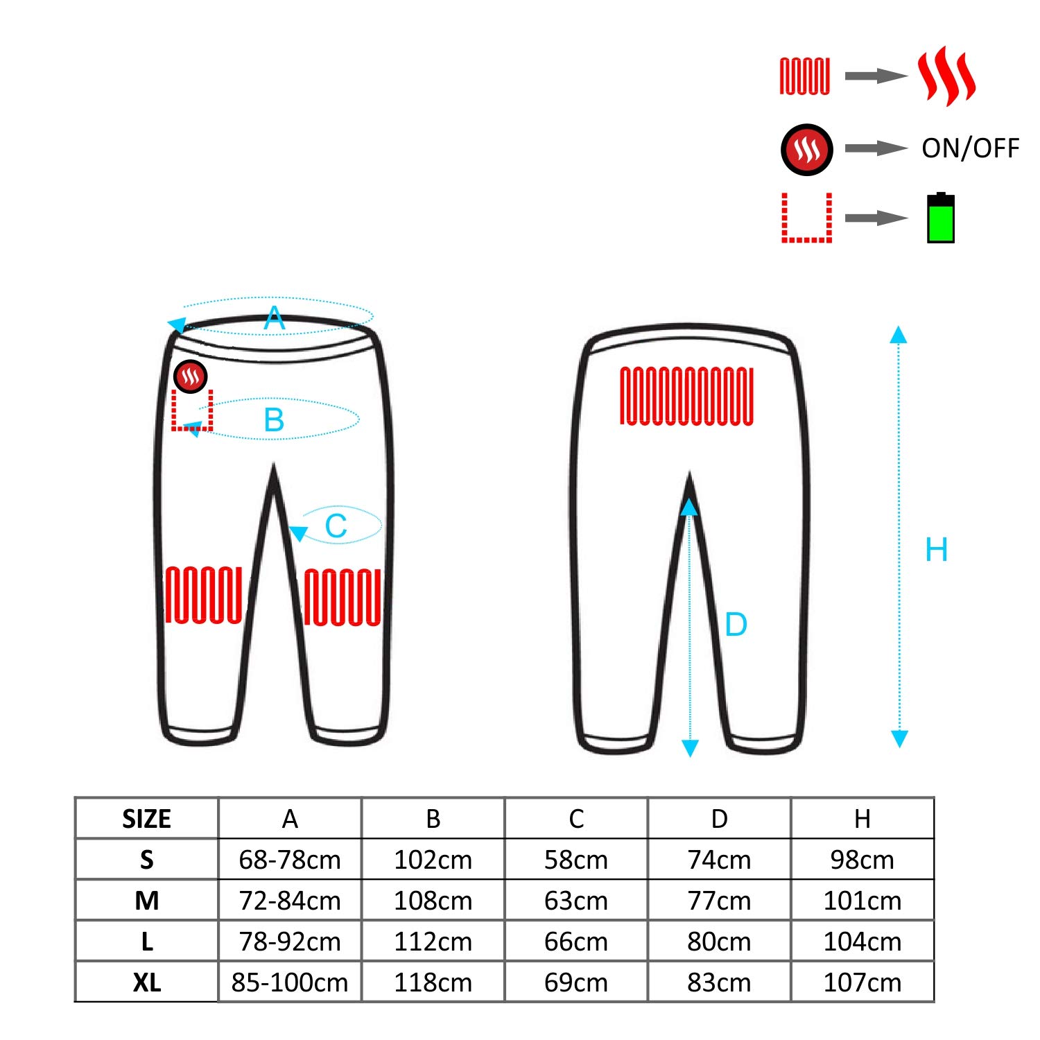 GP1 Pantalones Térmicos con Piernas Largas Batería Calentados, Tamaños S-XL