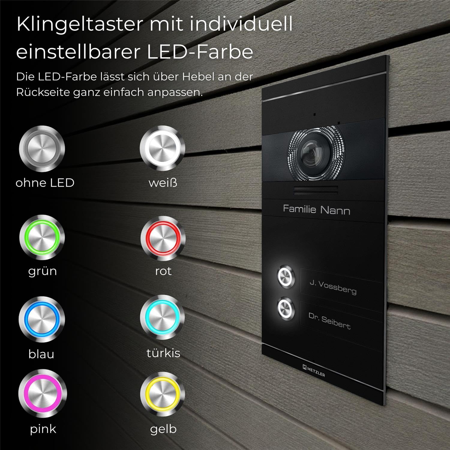 Metzler VDM10 2.0 Videocitofono a 2 fili IP – Set completo – 2 campanelli casa familiare in RAL9005 nero profondo con apriporta, fotocamera HD, app per smartphone, 2 stazioni interne 7 pollici touch