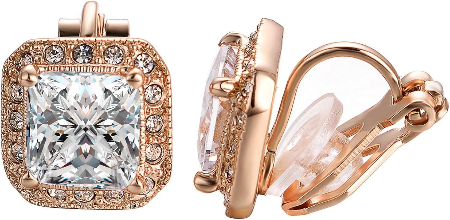 Yoursfs - Pendientes vintage con clip para mujer, chapados en oro de 18 quilates, cristales austriacos