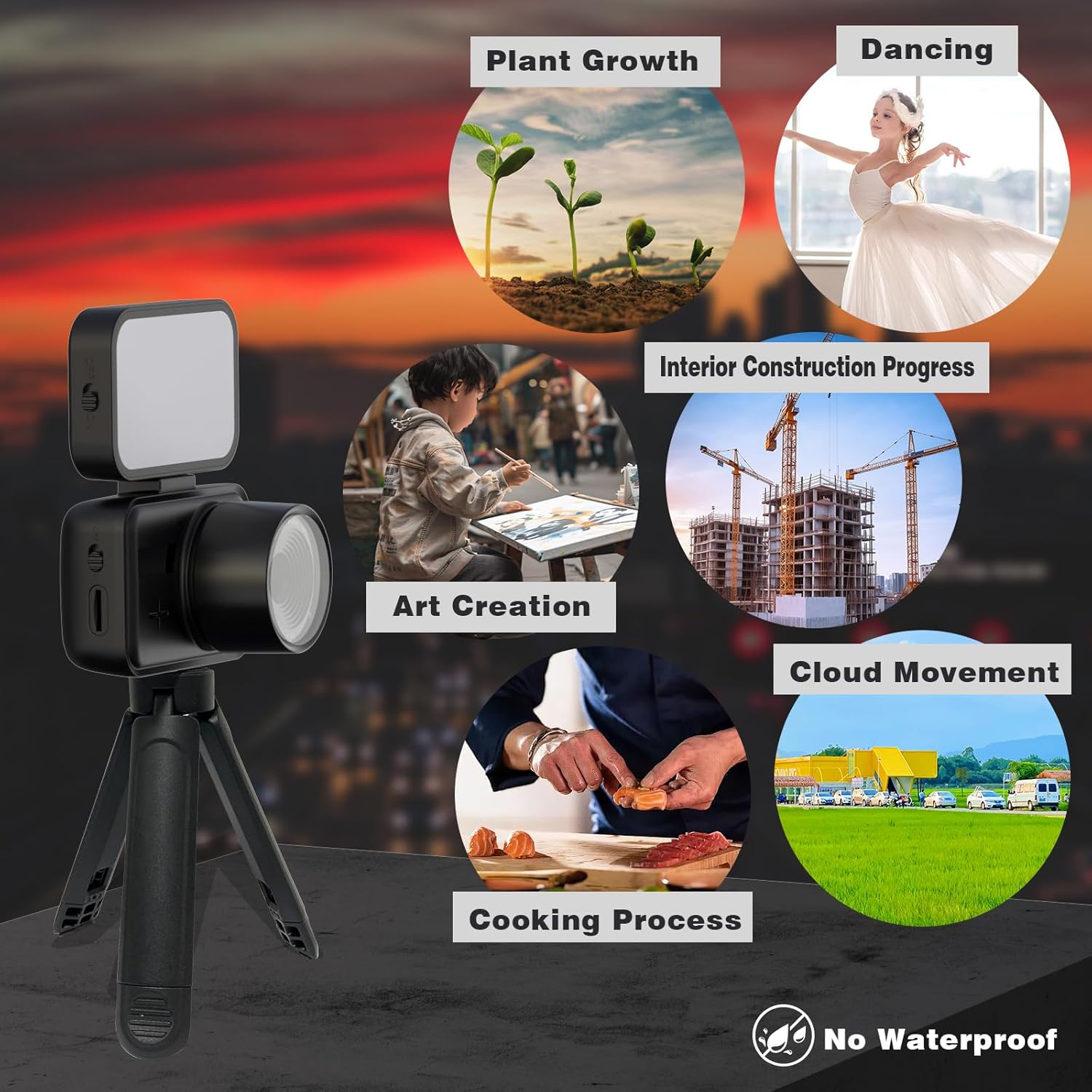 Time Lapse Camera, Timelapse Camera Wi-Fi with App Control, Color Night Vision, Manual Focus, 6-Month Battery, 32GB Storage, for Indoor Construction, Plant, Cooking, No LCD Screen, No Waterproof