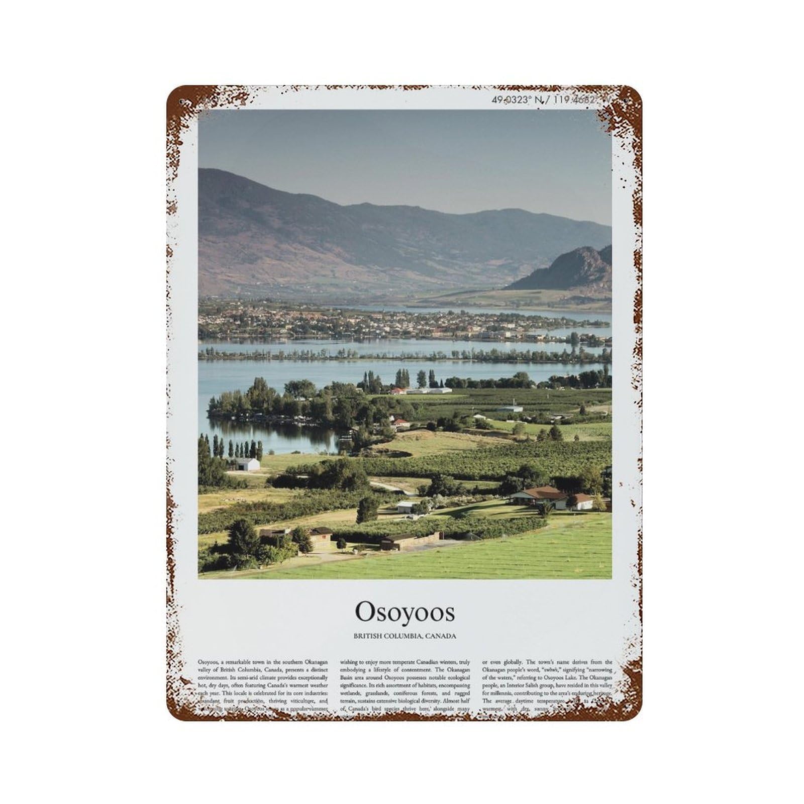 xiaoxiaoshen Osoyoos British Columbia Canada City Scenery Wall Decor Art Metal Tin Poster Modern Home Decor Art Home Bar Shop Decorations Vintage Sign 40x30cm