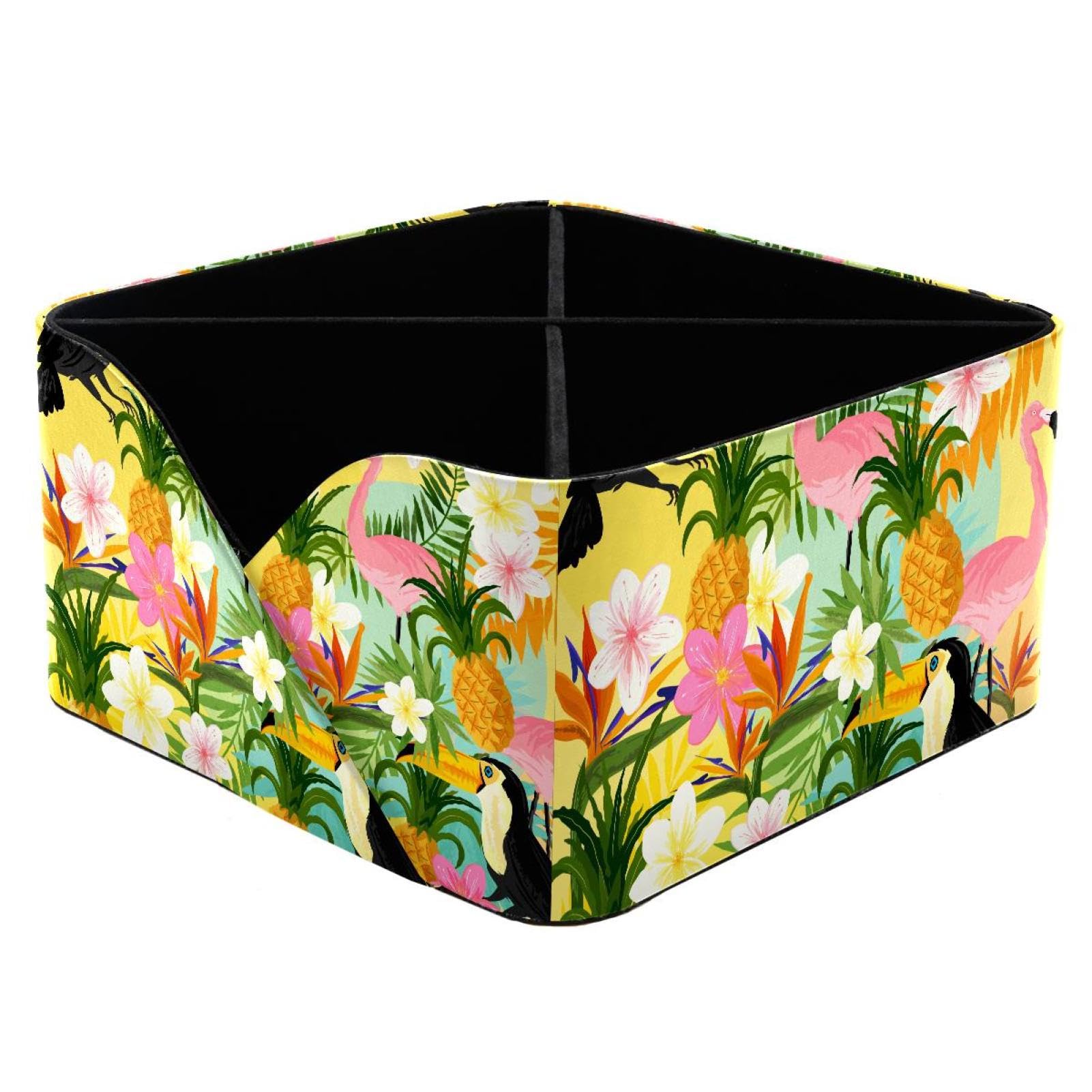 KengjuTesu Tropical Pineapple Toucans Desktop Organizer Pen Holder, Rectangular Pencil Cup for Office, Study and Makeup Stations