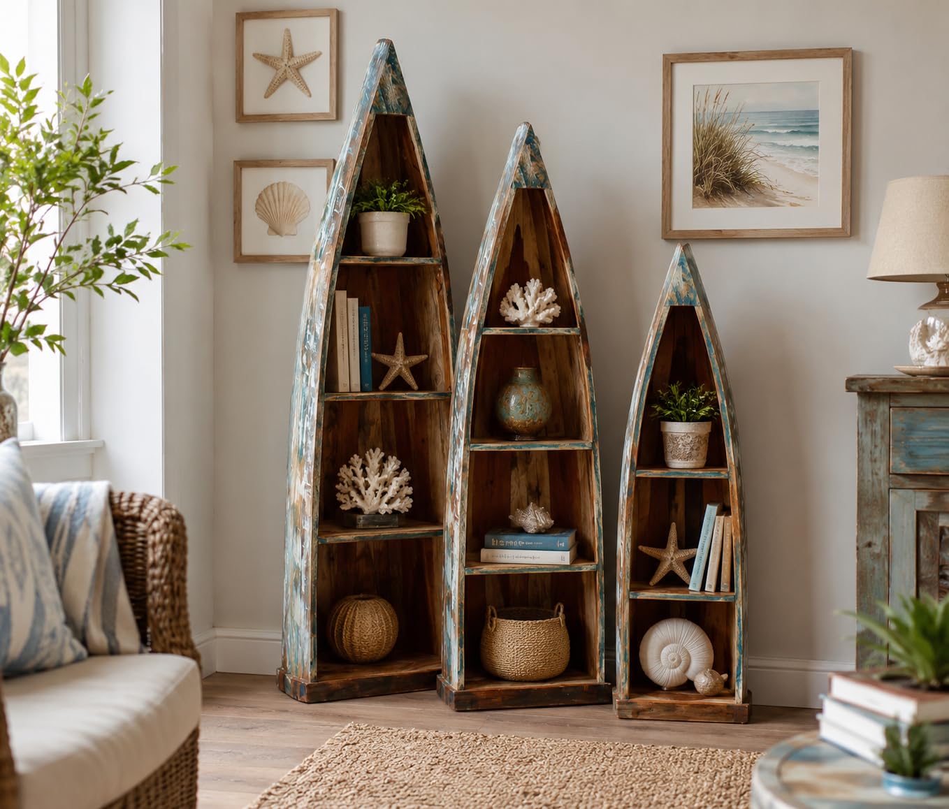 ND Art Export Boat Shape Bookshelf, Reclaimed Wood, Rustic Finish, for Study Room, House Furniture with Natural Rustic Finish, Recycle Product Save Nature Save Trees, Cafe and Hotel Decor-image-38