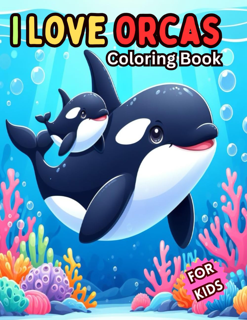 I Love Orcas Coloring Book For Kids: Orca Coloring Pages For Kids Ages 4-8 or 8-12, 30 Beautiful Illustrations Of Orcas, Whale Designs For Girls and Boys