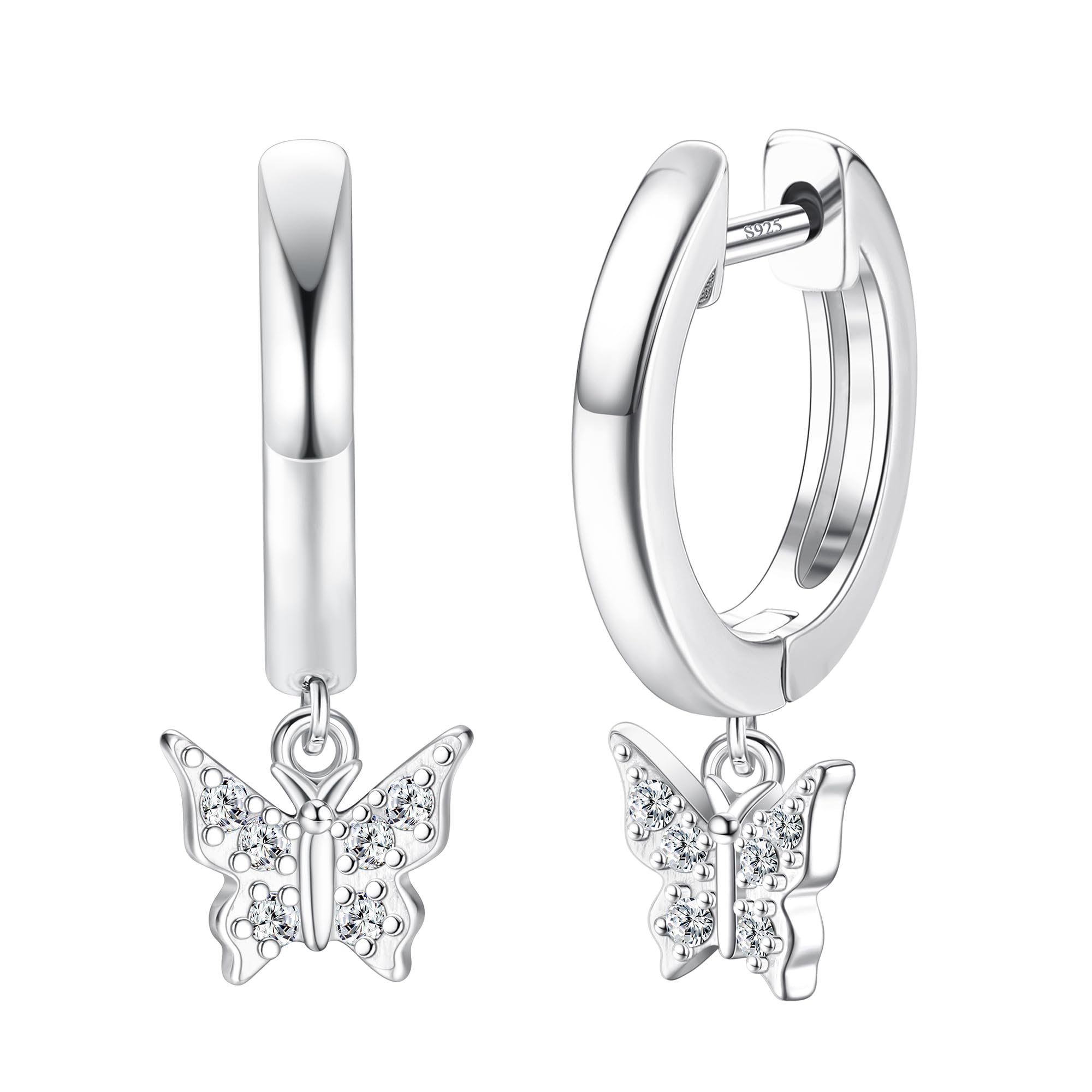 Adramata Pendientes Plata de Ley 925 para Mujer Niñas Pendientes Colgantes de Circonita Cúbica Chapados en Oro de 14 Quilates Pendientes Mariposa | Pendientes Relámpago, Pendientes Hipoalergénicos