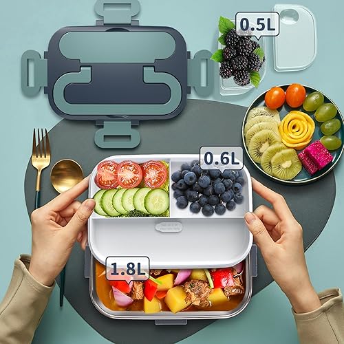 Miniatura 8 de Fiambrera eléctrica calentada de 100 W  3 en 1 1.8 L, calentador de alimentos portátil para adultos, 12 V24 V110 V con tapa de compartimento a