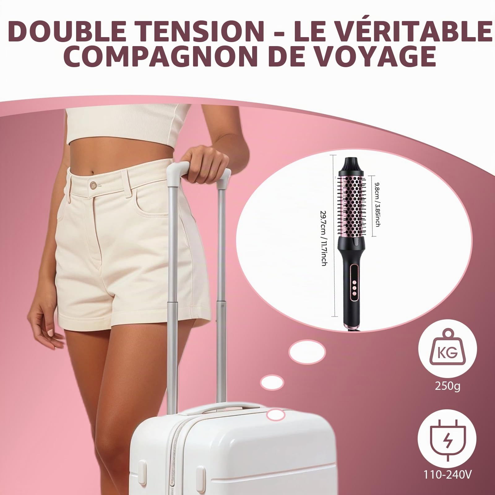 Brosse Chauffante Céramique, 38 mm Thermal Brush 3 in 1, LCD 100-210 °C,Lissage, Boucles Souples, Volume, Design Ionique Anti-Frisottis,5 Réglages de Température,Chauffage Rapide (Style 1)