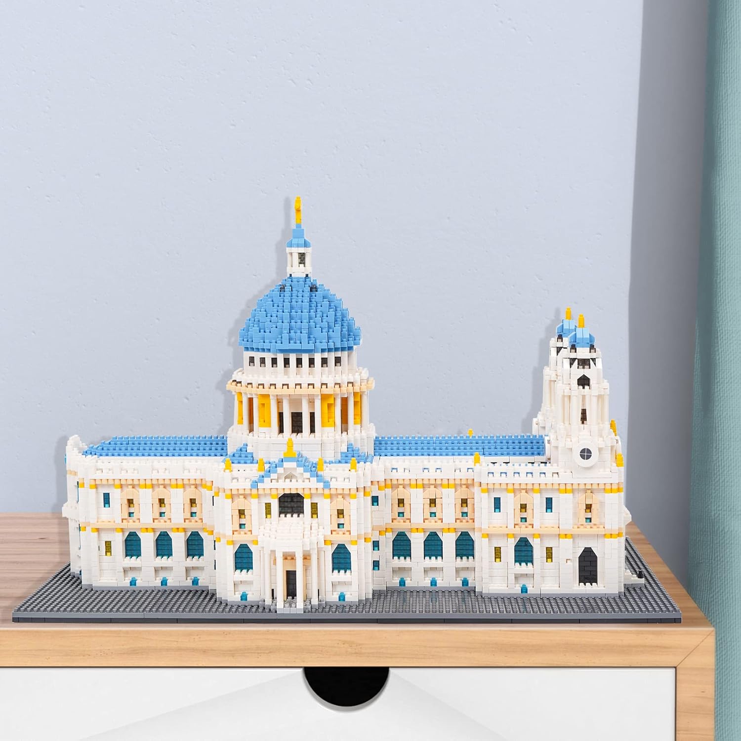 Assembled St Paul's Cathedral model displayed on a wooden surface