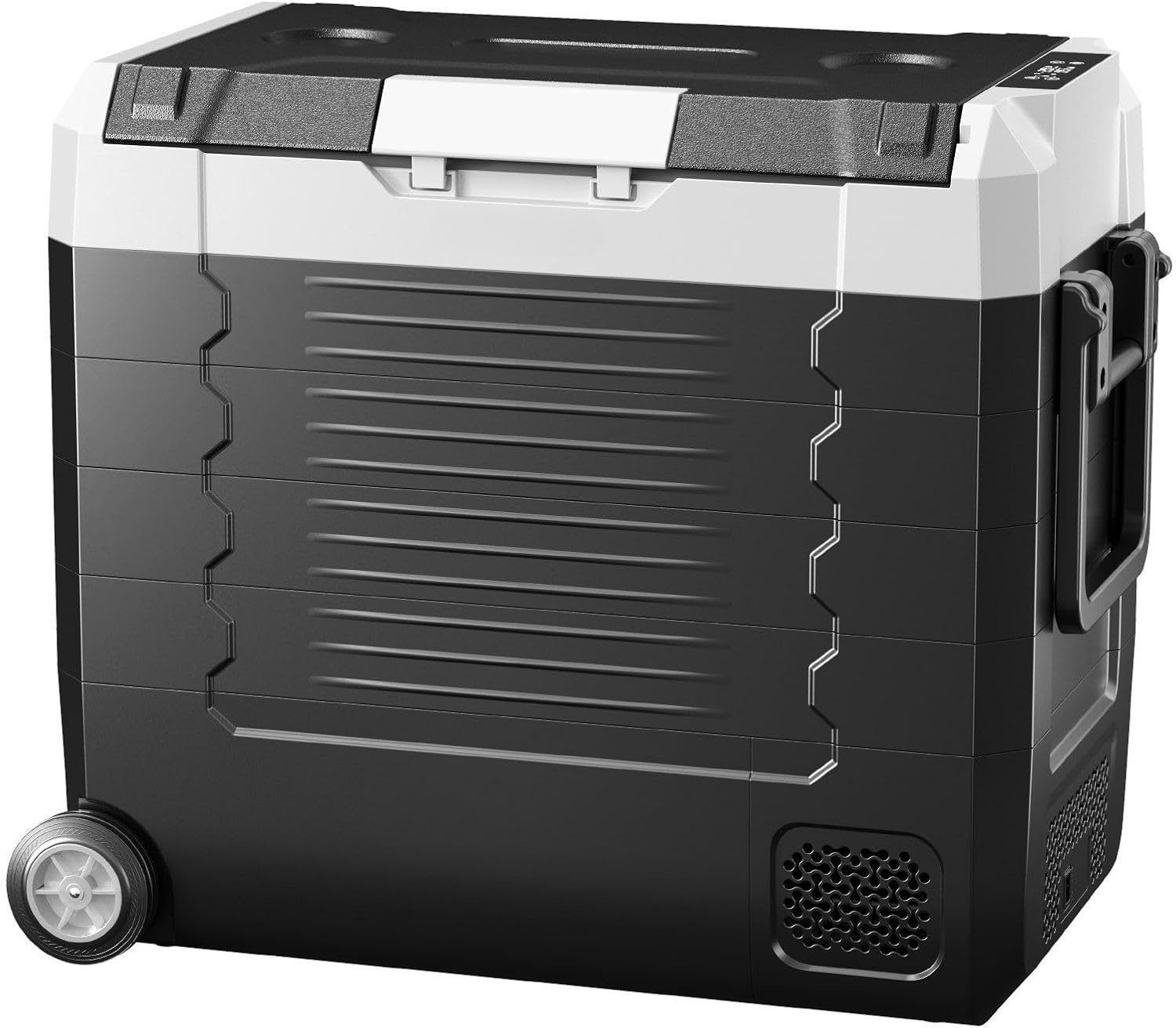 Car Refrigerator, 58 QT Dual Zone Portable Freezer, DC 12/24V & AC 100-240V Compressor Cooler, -4°F to 68°F with APP Control, Wheels, Ideal for RVs, Trucks, Boats, Camping, Fishing