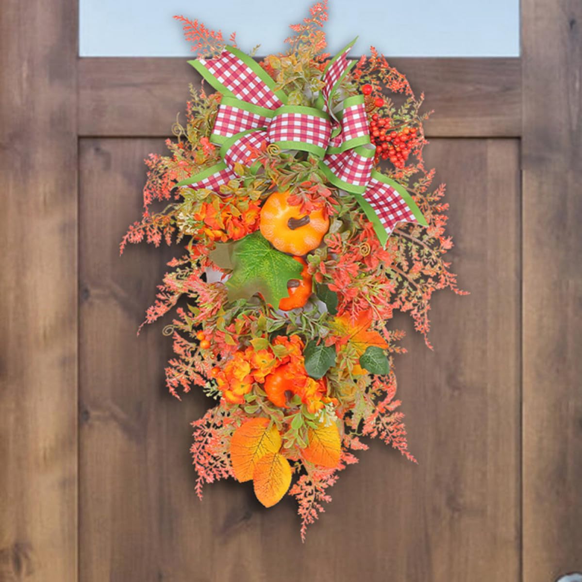 FRCOLOR Guirnalda Colgante para Puerta de Entrada Calabaza de Plástico y Tela, Adorno para Fiesta de Acción de Gracias, Resistente y Fácil de Colgar