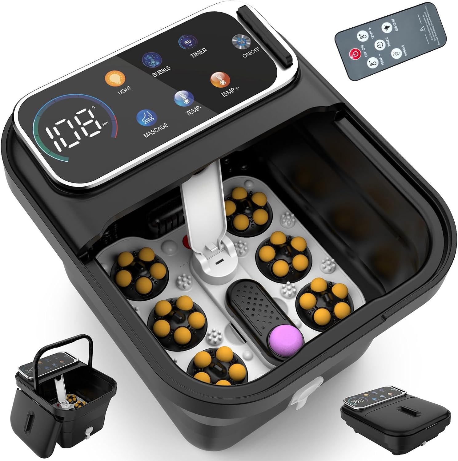 Omnqira Spa de pies plegable con calentamiento, burbujas y masaje shiatsu