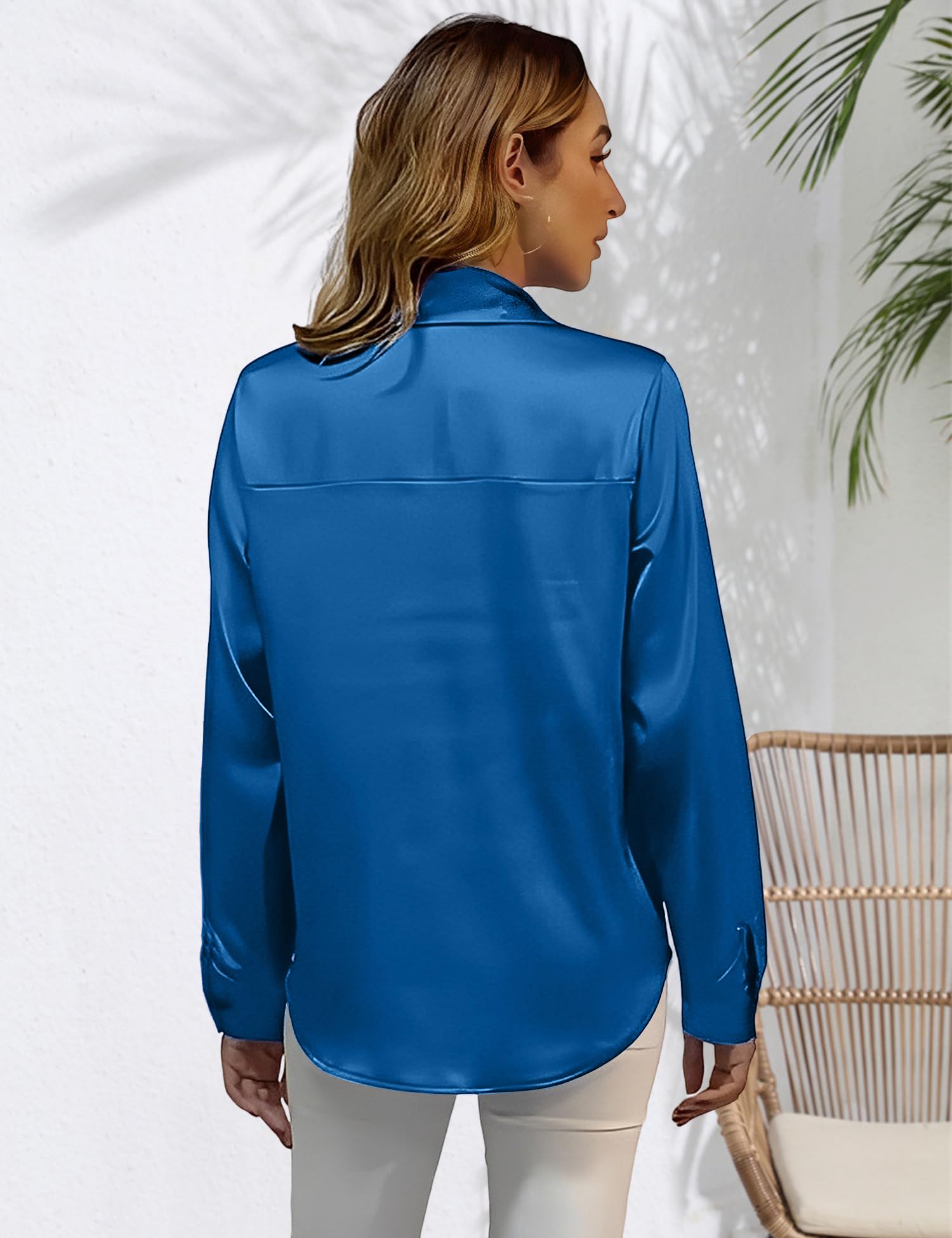 Camicia in Satin Elegante Donna Blusa con Manica Lunga Camicetta da Lavoro con Bottoni Maglietta Shirt Satinato per Ufficio, Serata e Tempo Libero