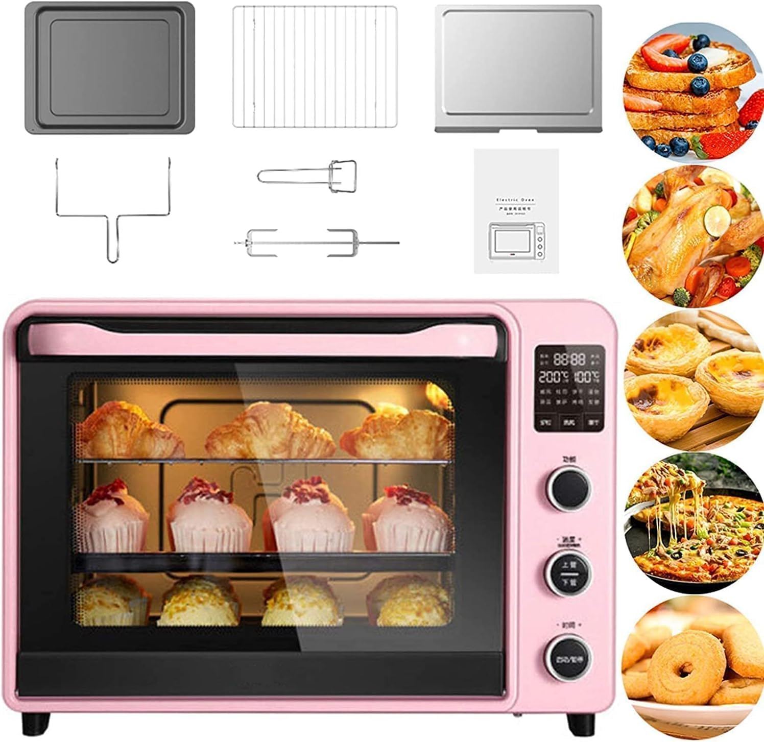 Large-capacity Smart Oven, Multifunctional Old-fashioned Countertop Microwave Oven Automatic 40l Convection Countertop Toaster Oven Aesthetic And Practical, Blue,mint,pink