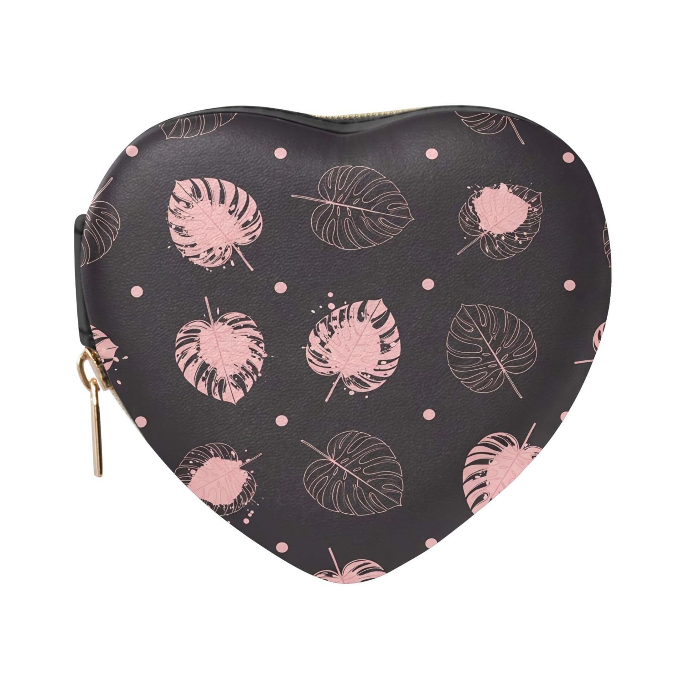 Fuauuyl Monstera Leaves Small Jewelry Box Heart-Shaped Jewelry Case, Portable Travel Organizer Bridesmaid Proposal Gift for Women Girls