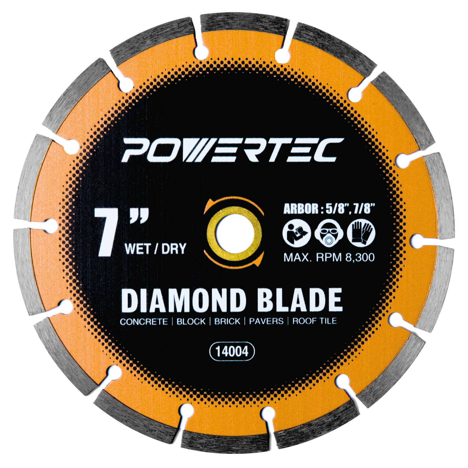 POWERTEC 7" Segmented Diamond Saw Blades for Wet Tile Saw, Diamond Blade for Cutting Concrete, Block, Brick, Pavers, Roofing Tile, 7 inch Diamond Blades for Wet/Dry Cutting, 1 Pack (14004)