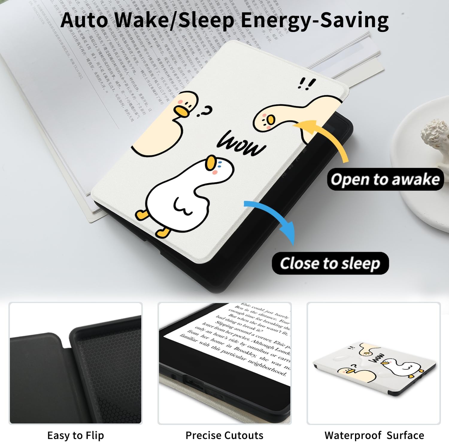 Funny Ducks Case for Kindle Paperwhite 12th Generation 7 Inch & Kindle Colorsoft Signature Edition 2024 Release with Hand Strap PU Leather Folio Cover with Auto Sleep/Wake