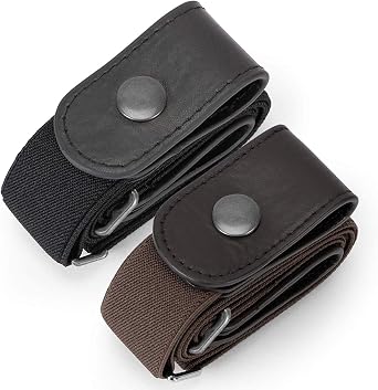 WHIPPY 2 Pack Buckle Free Comfortable Elastic Belt for Women or Men, Buckle-less No Bulge No Hassle Invisible Belts