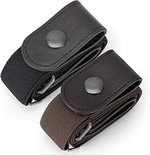 2 Pack Buckle Free Comfortable Elastic Belt for Women or Men, WHIPPY Buckle-less No Bulge No Hassle Invisible Belts (Black Coffee, Fit Pants Size 32-48 Inches)