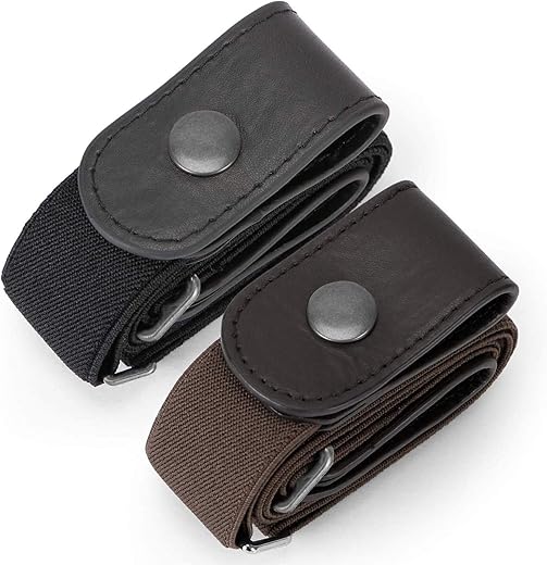 WHIPPY 2 Pack Buckle Free Comfortable Elastic Belt For Wmen Or Men, Buckle-Less No Bulge No Hassle Invisible Belts, Black